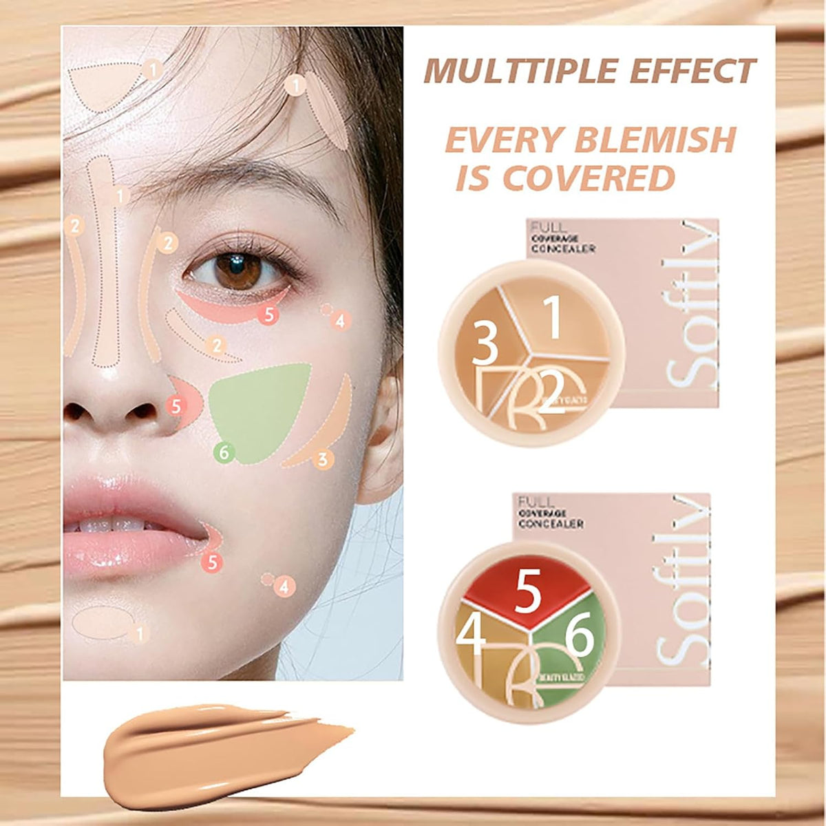 6 Color Correcting Concealer Kit with 11 Pcs Makeup Brush Kits, Light Color Combination Cream Concealer Palet for Light to Medium Skin Tone, Cover Dark Circles, Bruises, Spots, Blemish