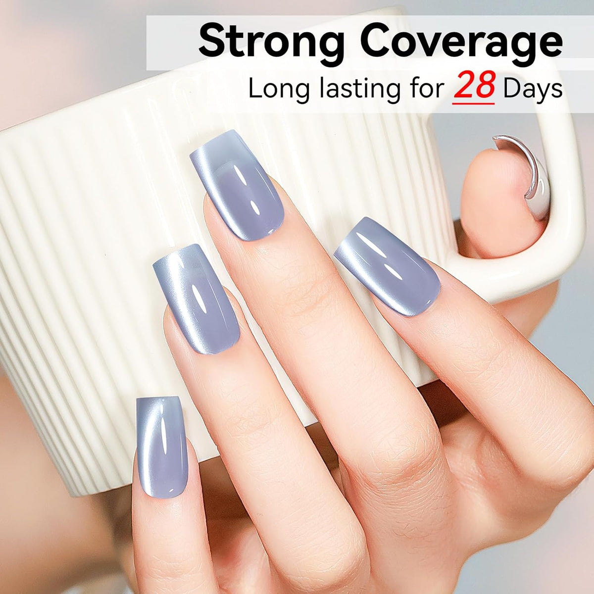 Cat Eye Gel Nail Polish Blue, Magnetic Cateye Gel Polish Sheer Blue Glitter Holographic With Magnet for Nail Salon DIY At Home