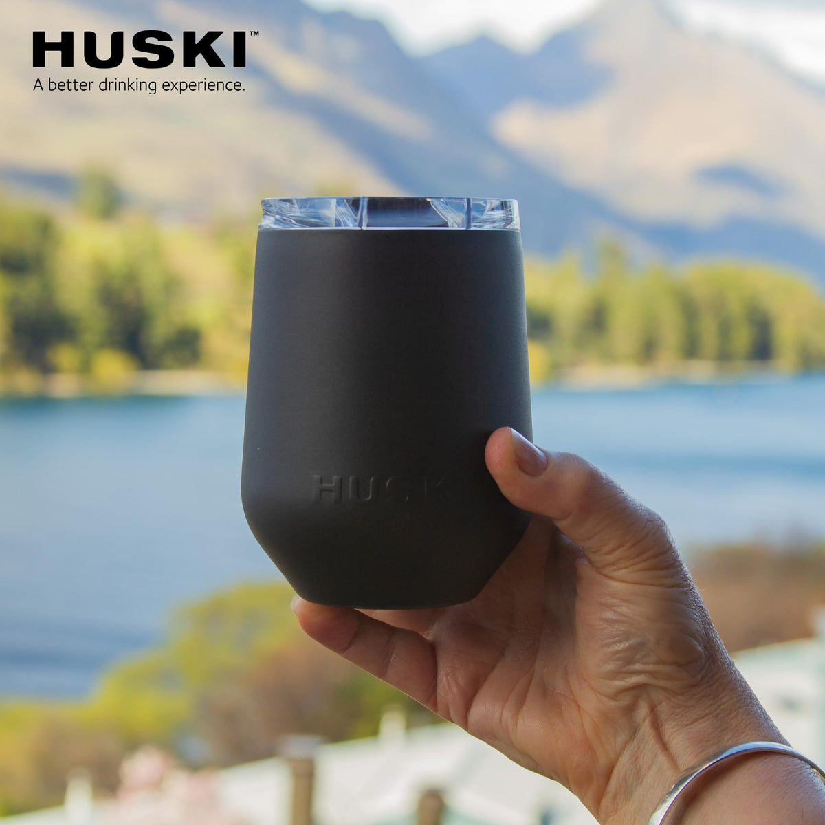 Huski Wine Tumbler 2.0 | NEW | Award-winning Design with Detachable Stem | Premium Stainless Steel Wine Glass with Lid | Triple Insulated Tumbler | 12oz Capacity | Great Gift (Powder Pink)