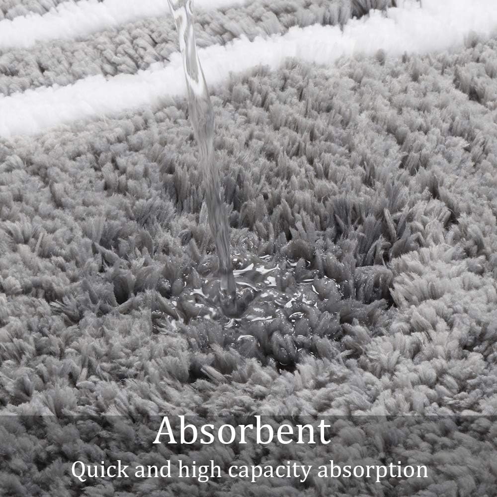 Uphome Bathroom Runner Rug, 18x47 Modern Gray and White Long Bathroom Rug Non Slip Washable, Soft Microfiber Absorbent Bath Mat Runner for Tub, Shower, Floor, Sink