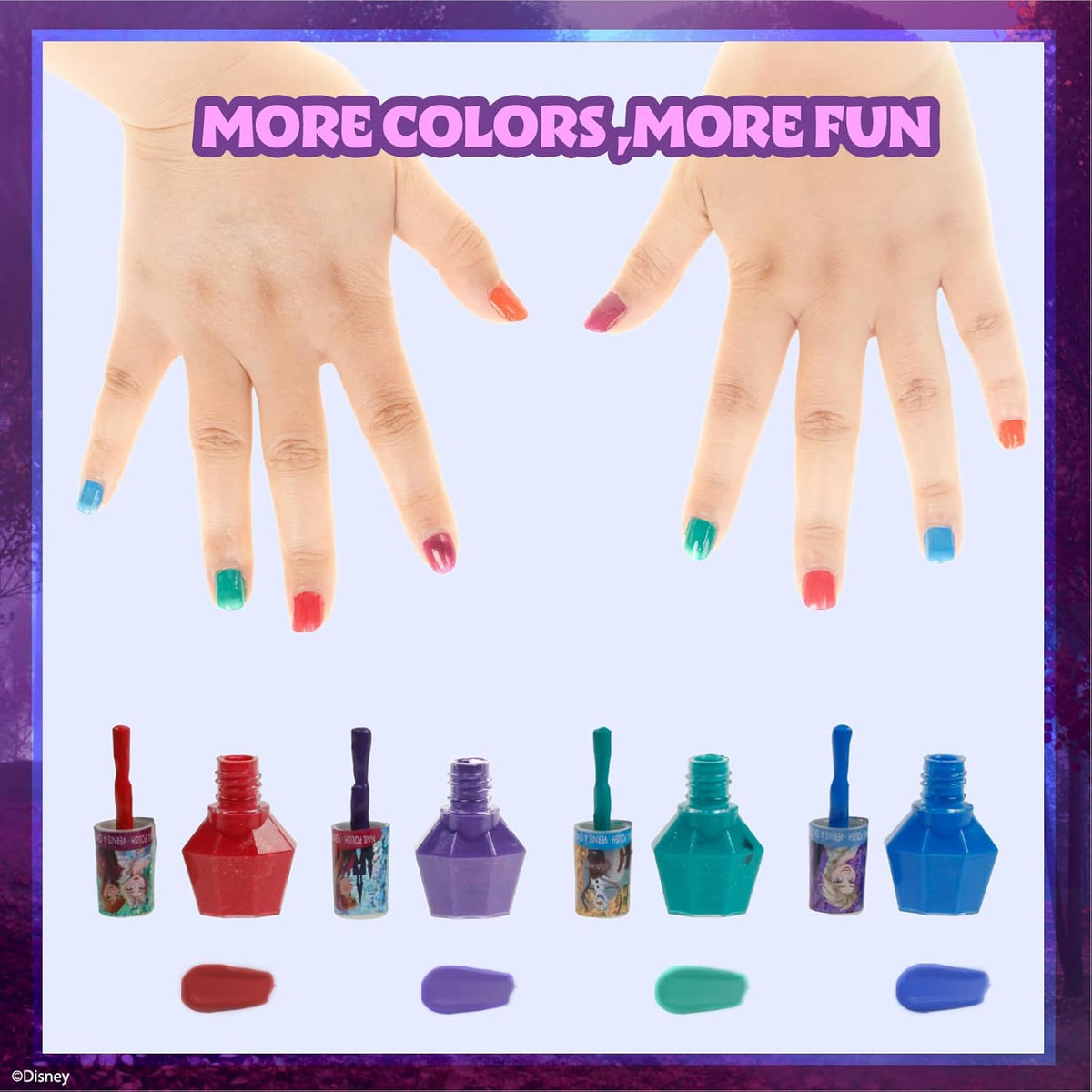 Townley Girl Disney Frozen Non-Toxic Peel-Off Nail Polish Set with Shimmery and Opaque Colors with Nail Gems for Girls Ages 3+, Perfect for Parties, Sleepovers and Makeovers, 18 Pc Set