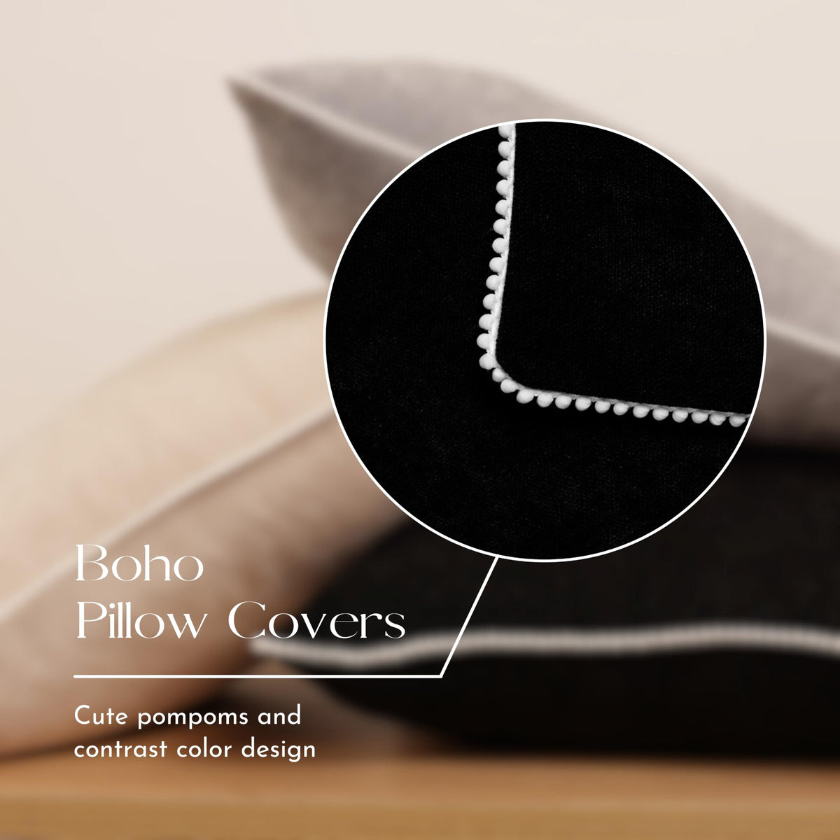 VOILYBIRD Black Boho Pillow Covers 20x20 Inch, Decorative Throw Pillow Covers for Sofa, Couch Pillow Covers for Living Room, Set of 2