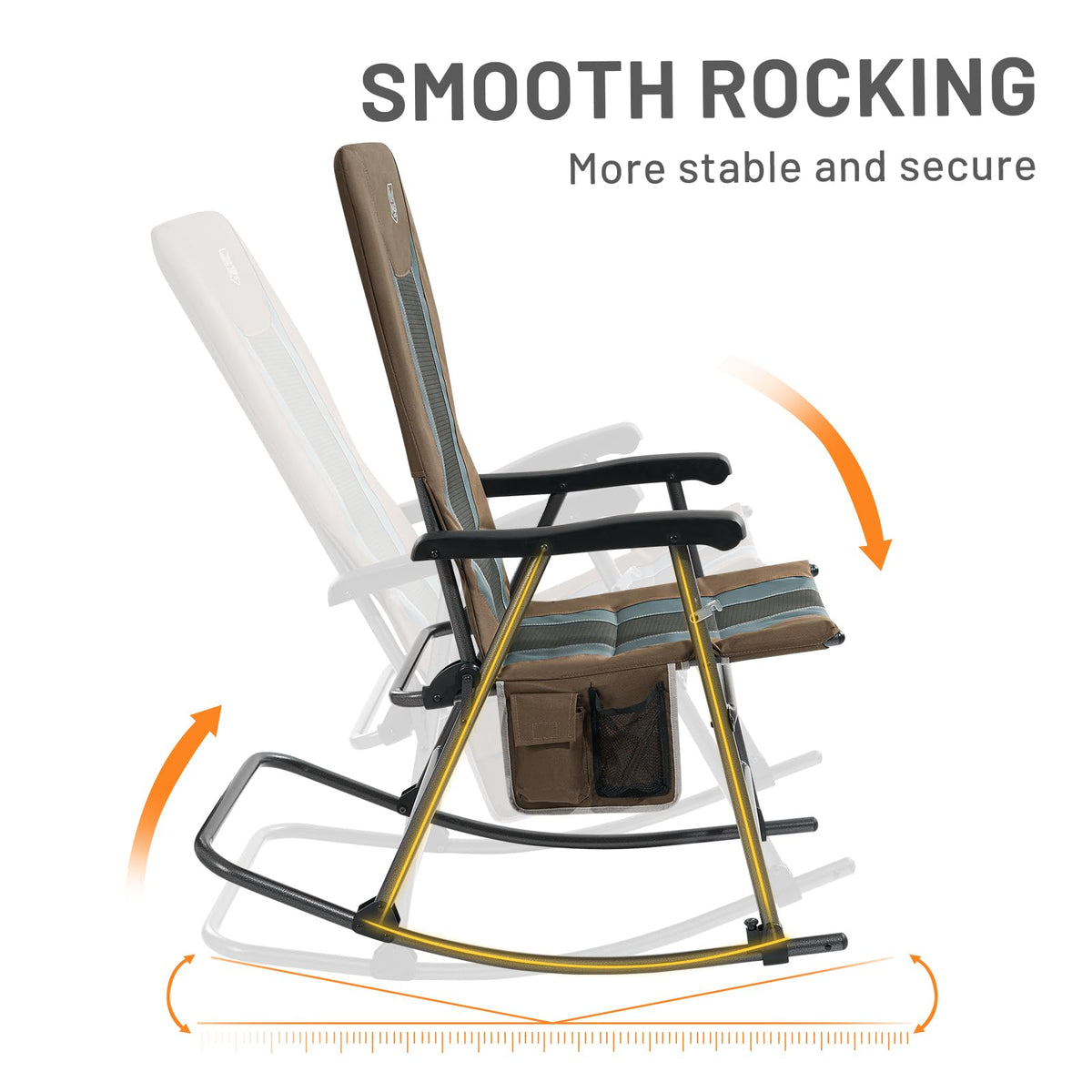 TIMBER RIDGE Foldable Padded Rocking Chair for Outdoor, High Back and Heavy Duty, Portable for Camping, Patio, Lawn, Garden, Yard or Balcony, Supports 300lbs (Brown)