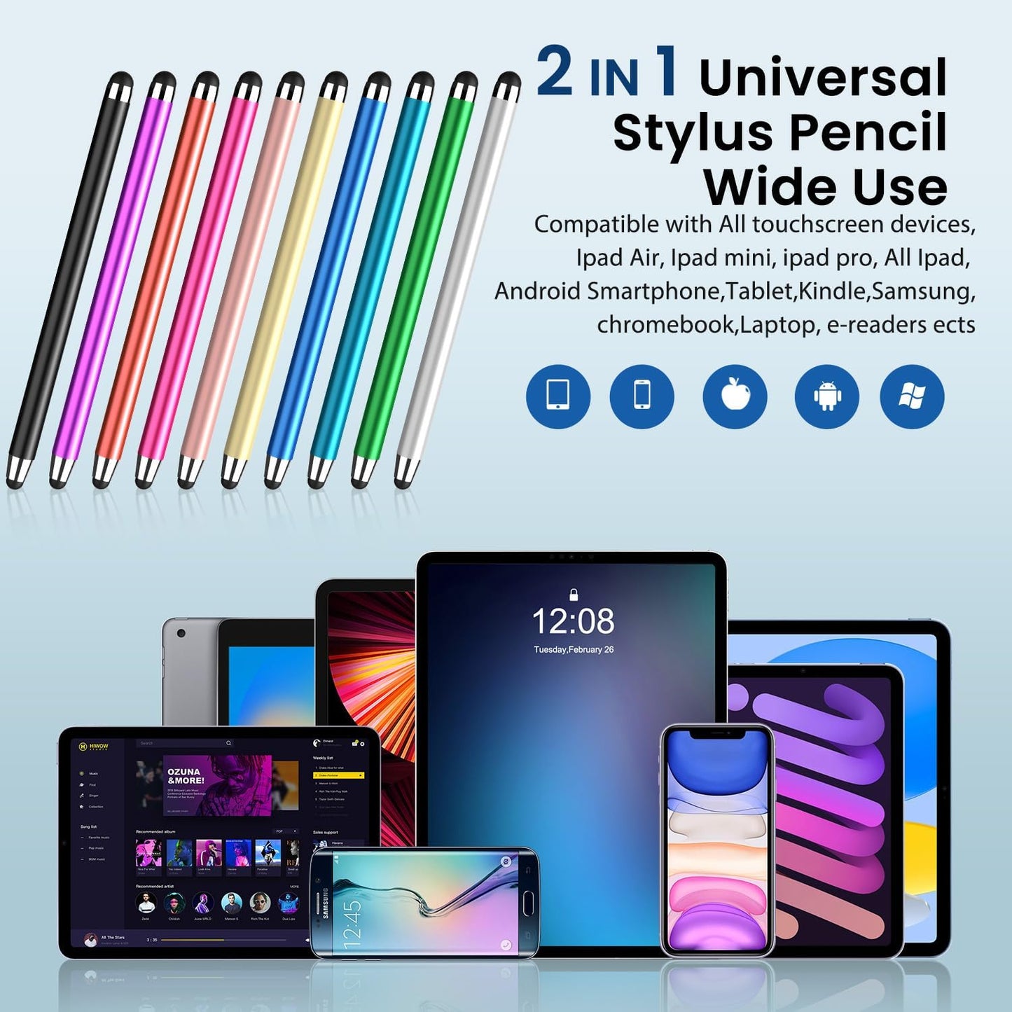 Stylus Pen for Touchscreen, 10 Pack Multiple Colors, 2 in 1 Universal Stylus, High Precision Sensitivity, Stylus Pen for ipad, iPhone, Android, Galaxy Microsoft, Tablet All Capacitive Touch Screens