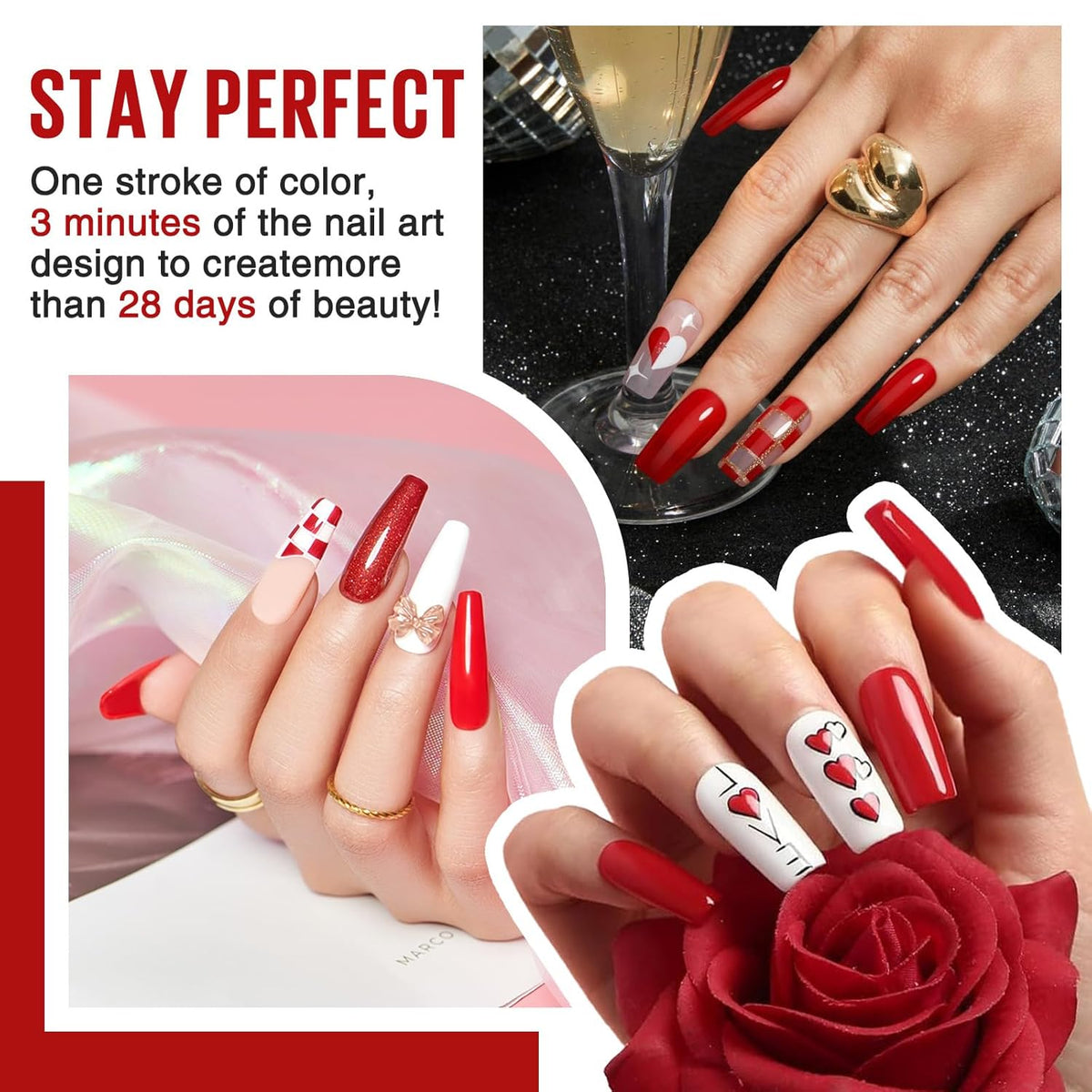 MEFA Red Gel Nail Polish Set, 6 Colors Gel Polish Kit Popular Burgundy Glitter Nail Polish Soak Off Rose Dark Red Shimmer DIY Home Salon Manicure Gifts for Women Girls 2025