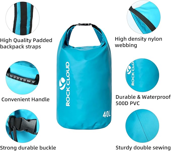 ROCK CLOUD Dry Bag Waterproof 20L Dry Sack for Kayaking Rafting Boating Beach Surfing Swimming Canoe Camping Hiking Fishing Ski, Yellow