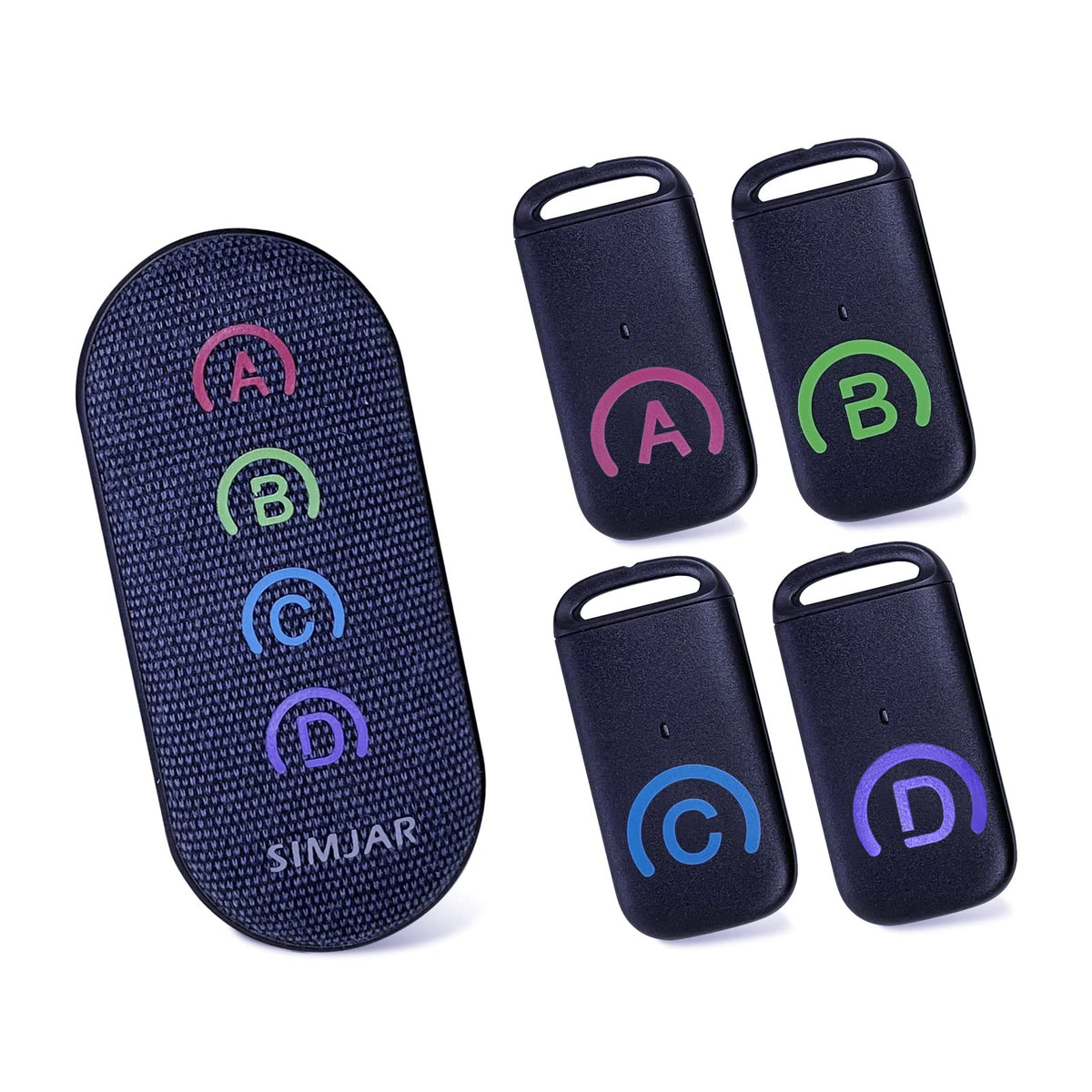 Key Finder with Thinner Receivers & Advanced Fabric Remote, SIMJAR 80dB+ RF Item Locator with 131ft Working Range, 1 RF Transmitter & 4 Receivers