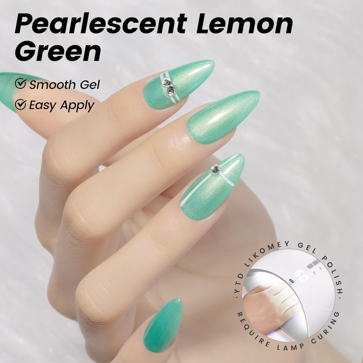 YTD Likomey Gel Nail Polish,15ml Pearl Lime Green Glitter Soak Off Nails Gel,Fall Winter Pearlescent Shimmer Shiny Sparkly Salon Home DIY Manicure UV Color Varnish,SF435