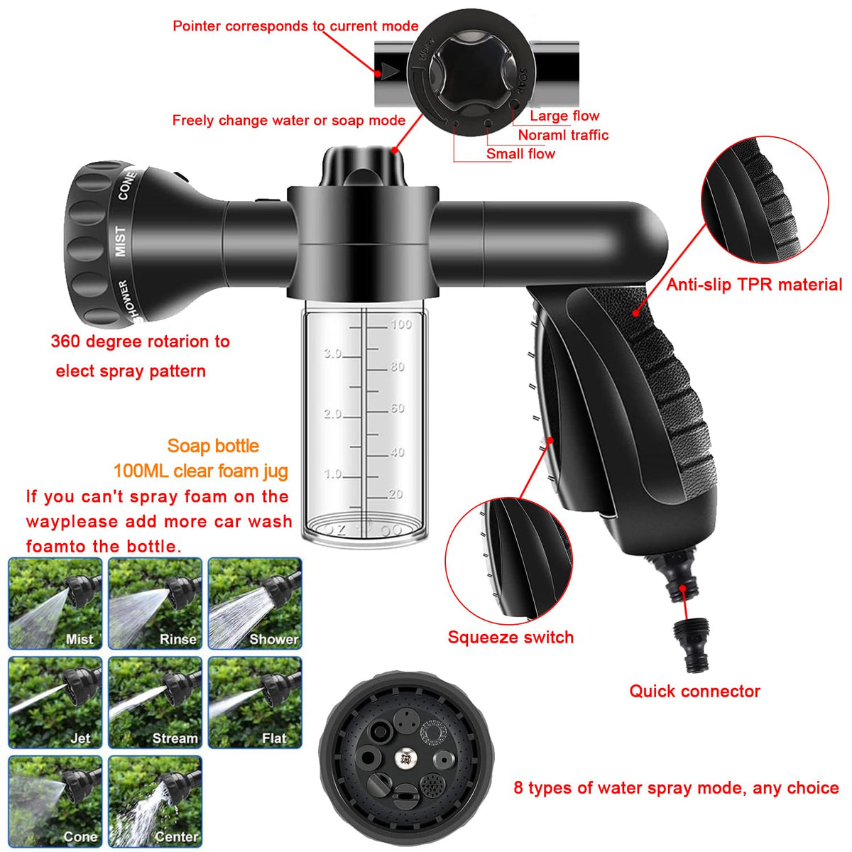 LIANXIN Car Wash Kit -Car Wash Cleaning Kit Car Interior Detailing Kit with Car Wash Foam Gun,Microfiber Sponge Car Care Kit,Tire Brush, Car Wash Kit with Foam Gun