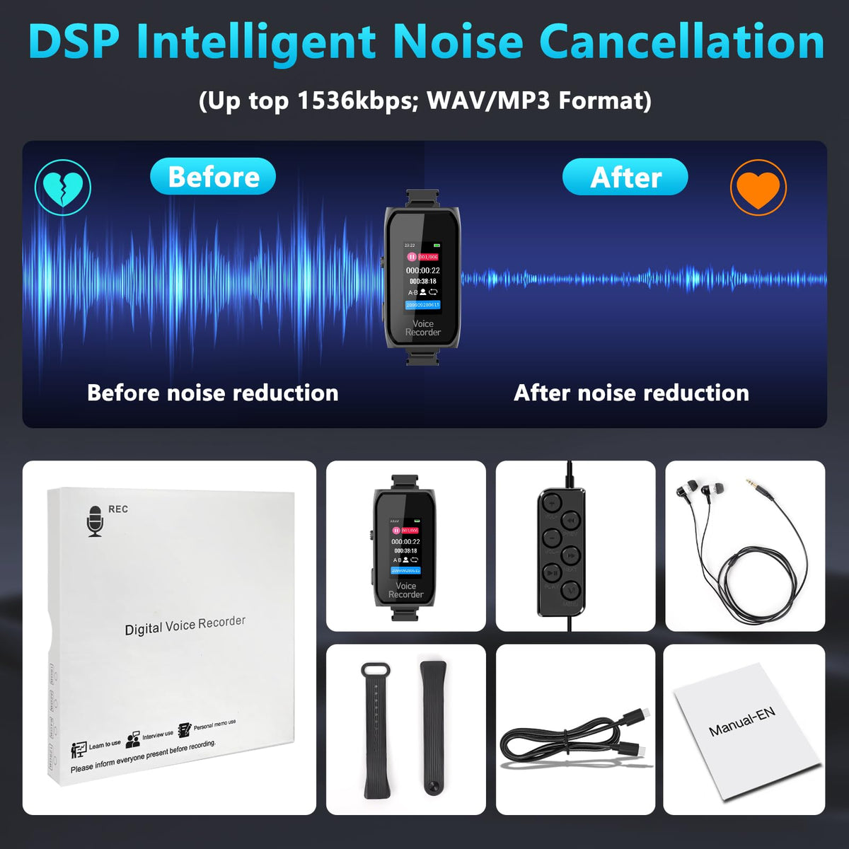 128GB Digital Voice Recorder with 8000 Hours Recording Capacity, Volorful Voice Activated Recorder with Playback, Password, Noise Reduction for Personal Meetings/Interviews/Classes