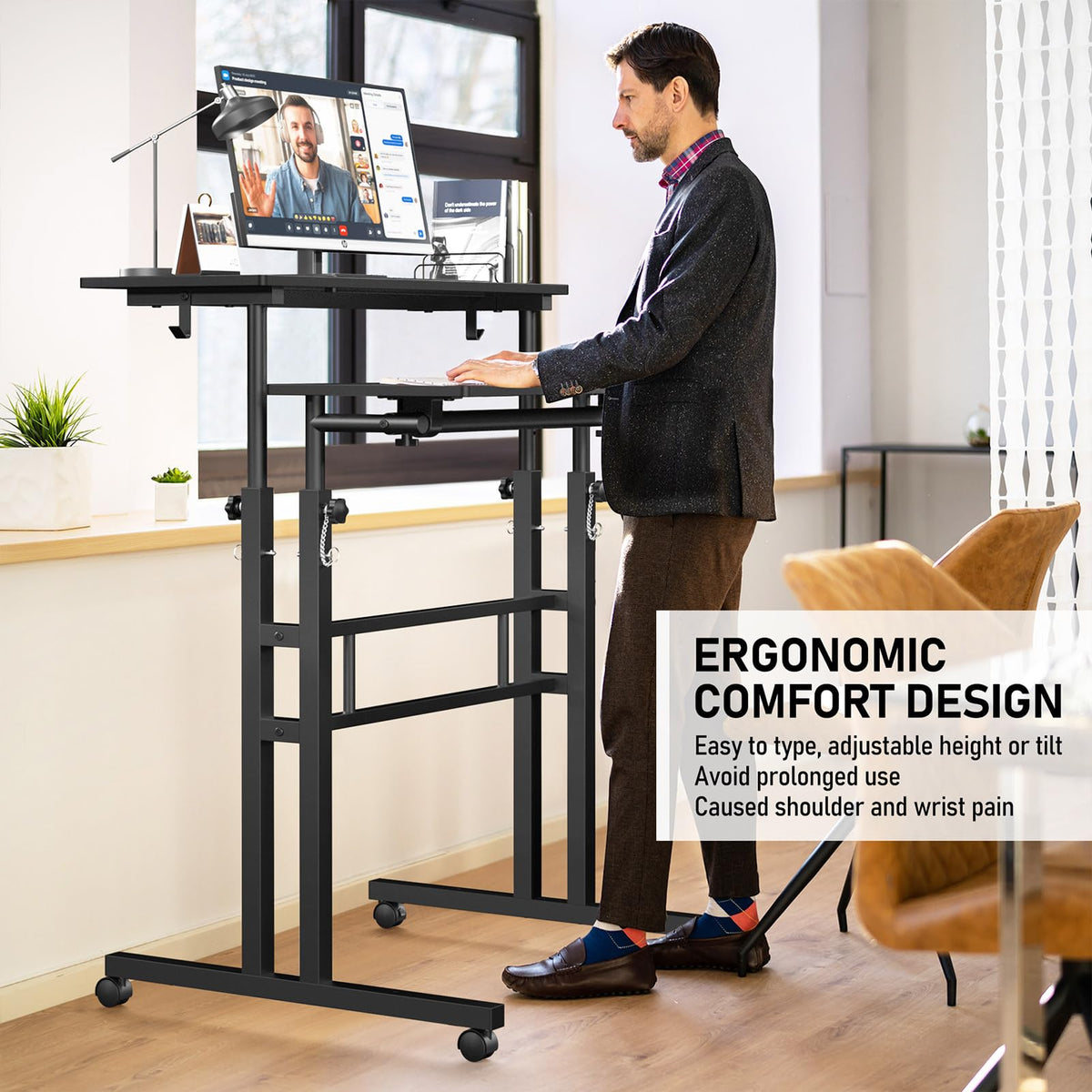 Enayplon Small Standing Desk with Wheels, Tall Mobile Stand Up Table, Portable Standing Desk for Walking Pad, Rolling Table Adjustable Height, Rolling Computer Table for Tall Person