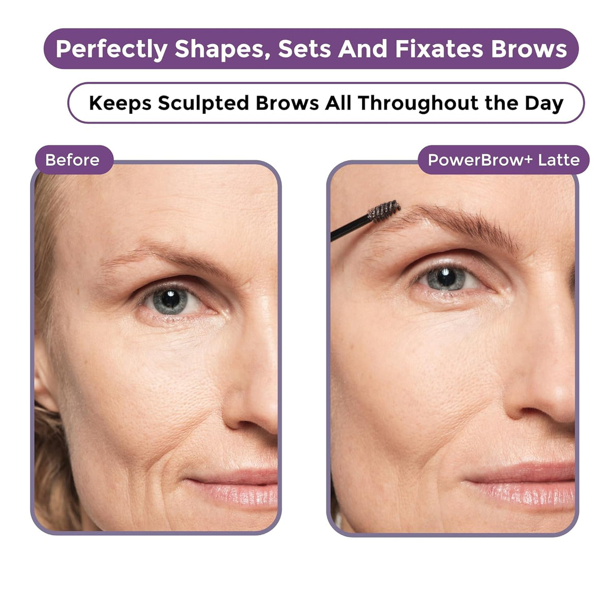 PowerBrow+ Tinted Eyebrow Gel For Older Women - Defines, Fills, Thickens Brows - 2-in-1 Formula - Natural Color, Quick Fixing, Long-Lasting - Hypoallergenic Light Brown (Latte)
