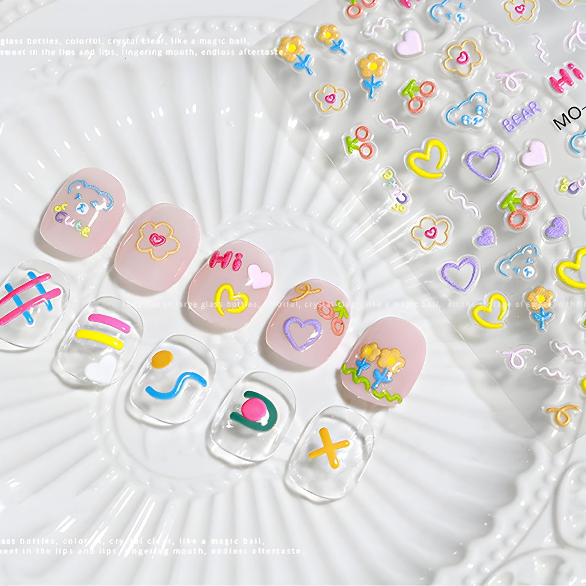 3 Sheets Valentine's Nail Stickers - 5D Embossed Heart Nail Decals for Valentine's Day - Cute Colorful Heart Design for Women & Girls