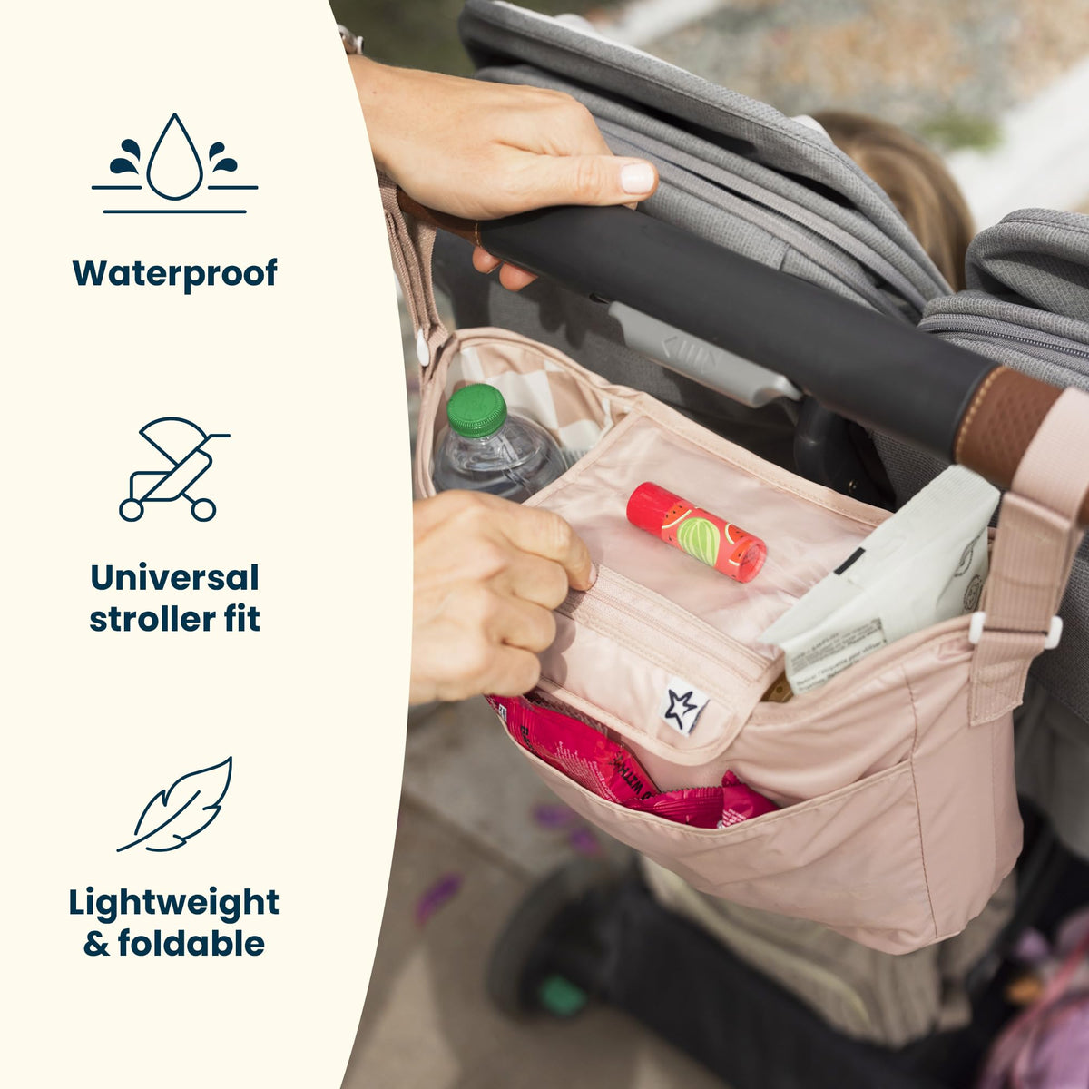 Tiny Twinkle Universal Stroller Organizer with Adjustable Strap - Waterproof Stroller Caddy Fits Baby Jogger,Nuna,Graco,Donna and Bugaboo Strollers（Beige Checkers）