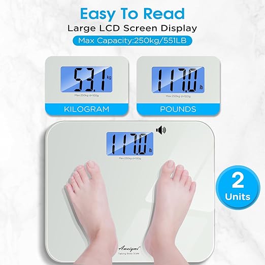 Talking Scales for Body Weight, Highly Accurate Digital Talking Bathroom Scale with Large LCD Screen, Auto On & Off, Talking Scales for Visually Impaired or Elderly, Includes Batteries, 551 LB