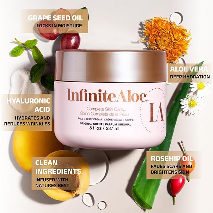 InfiniteAloe Complete Skin Care, Aloe Vera Powered Face and Body Cream for All Skin Types, Dry Skin Everyday Hero, Original Scent - Large Jar 8 oz