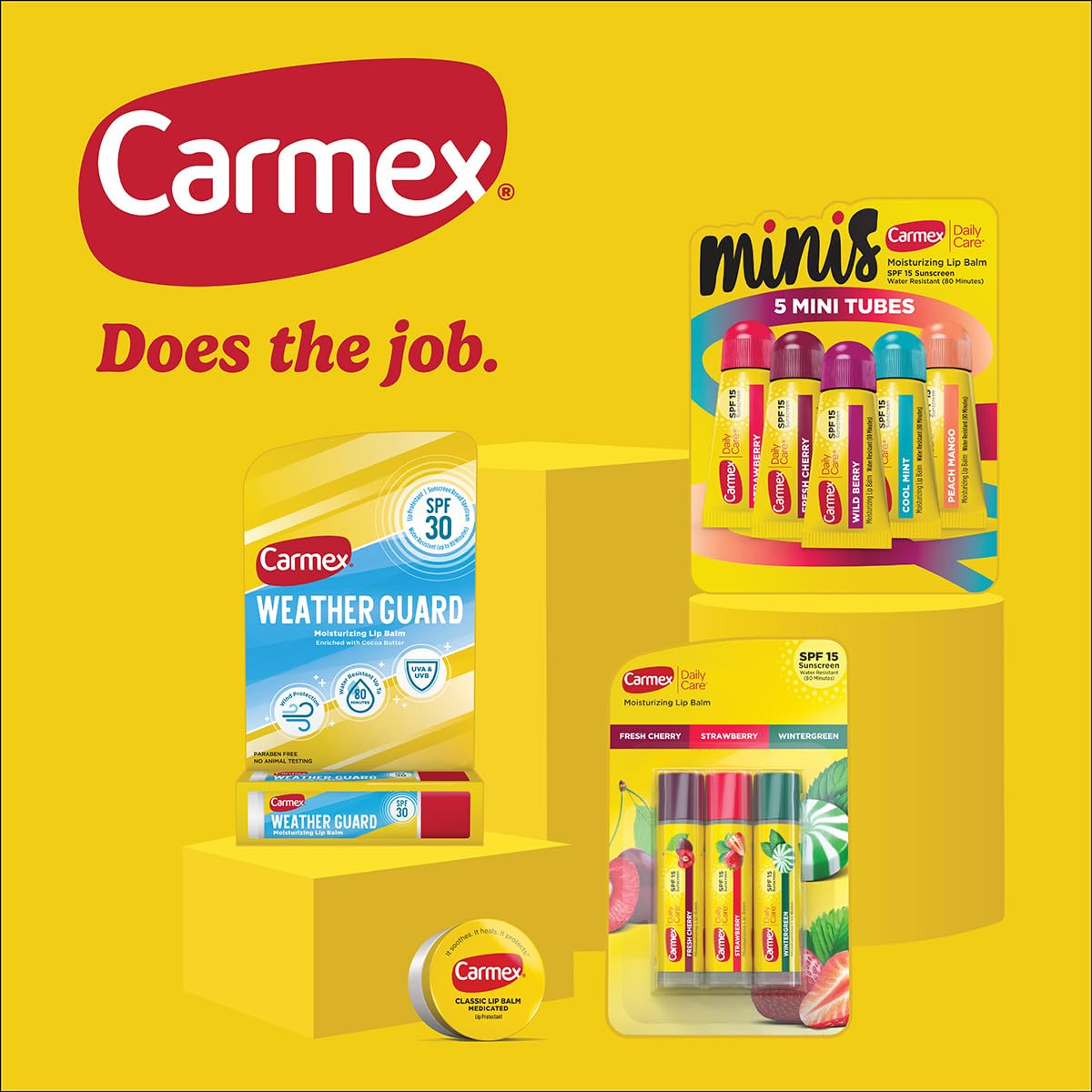 Carmex Classic, Weather Guard, and Daily Care Moisturizing Lip Balm Pack, 7-Count Lip Care Variety Pack Bag (3 Tubes, 4 Sticks)