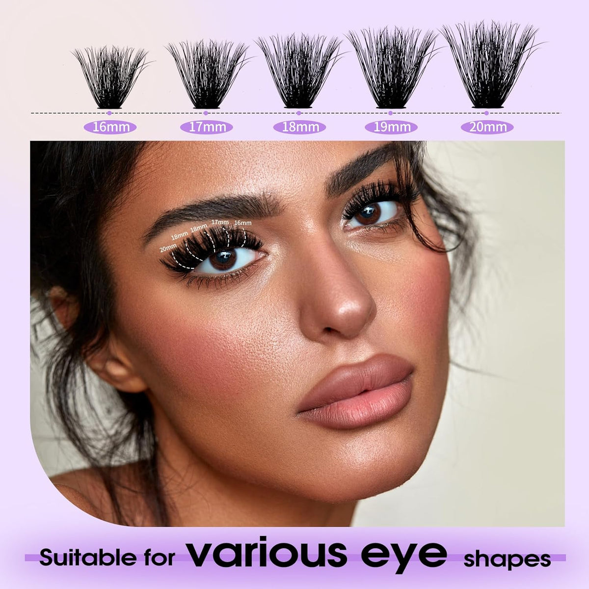 Lash Clusters Kit for Using at Home: Ultra-light, DIY, Natural, Fluffy, Wispy, Waterproof, Anime, Manga, Cat Eye, 3D Curl, 16-20mm, 100P+200P, Wendy, RT318