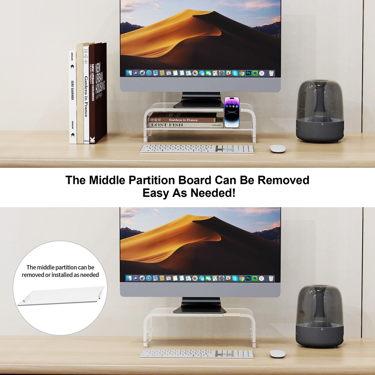 Beimu Acrylic Monitor Stand Riser Acrylic Laptop Stand Clear Computer Stand Laptop Riser with Storage Desk Organizer Accessories for Home and Office