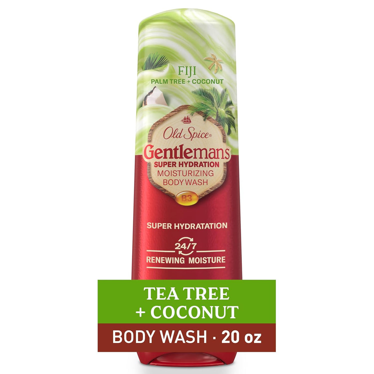 Old Spice Body Wash GentleMan’s Super Hydration for Men, 24/7 Renewing Moisture, Gentle on Skin with Skin Conditioners, Fiji with Palm Tree + Coconut Scent, 20 oz