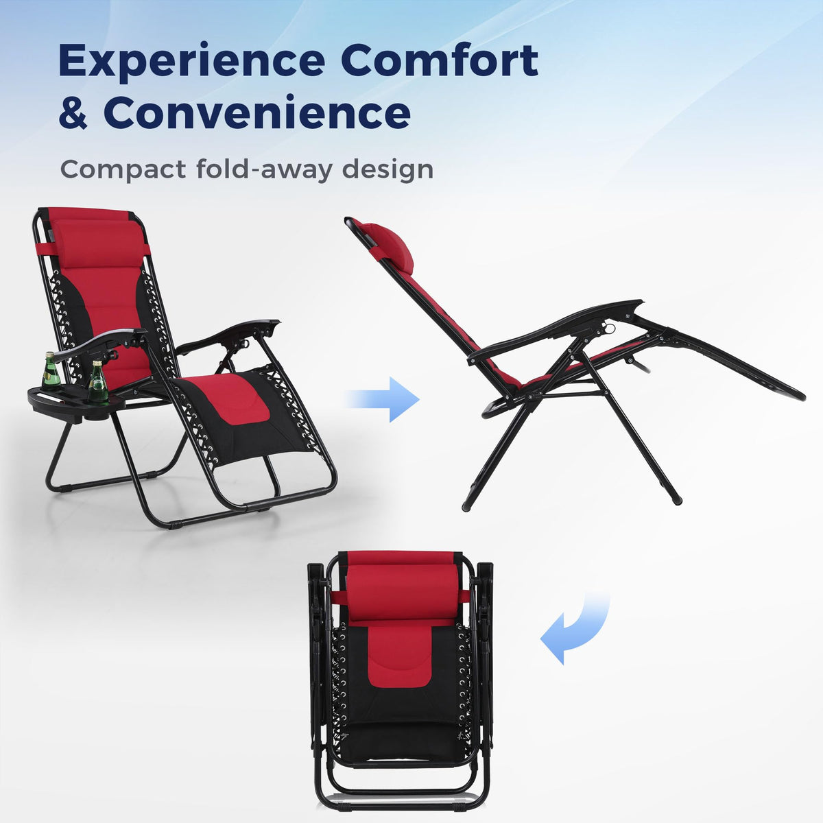 MAISON ARTS Padded Zero Gravity Lawn Chairs Set of 2 Foldable Patio Recliners Anti Gravity Lounge Chairs w/Pillow & Cup Holder Outdoor Camp Chairs for Poolside Backyard Beach Red