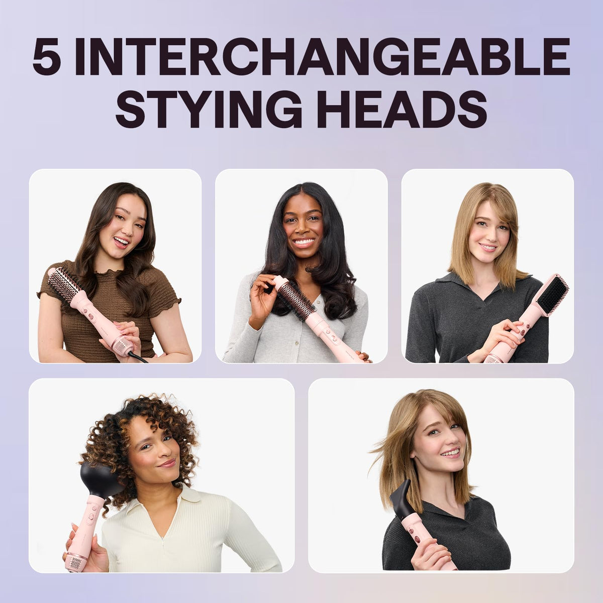 Blow Dryer Brush Set, Wavytalk Air Sculpt 5-in-1 Hot Air Brush Set, Multi Hair Styler for Salon Blowouts, Smooth Curls, Volumizing and Straightening, Sleek and Less Frizz, Pink