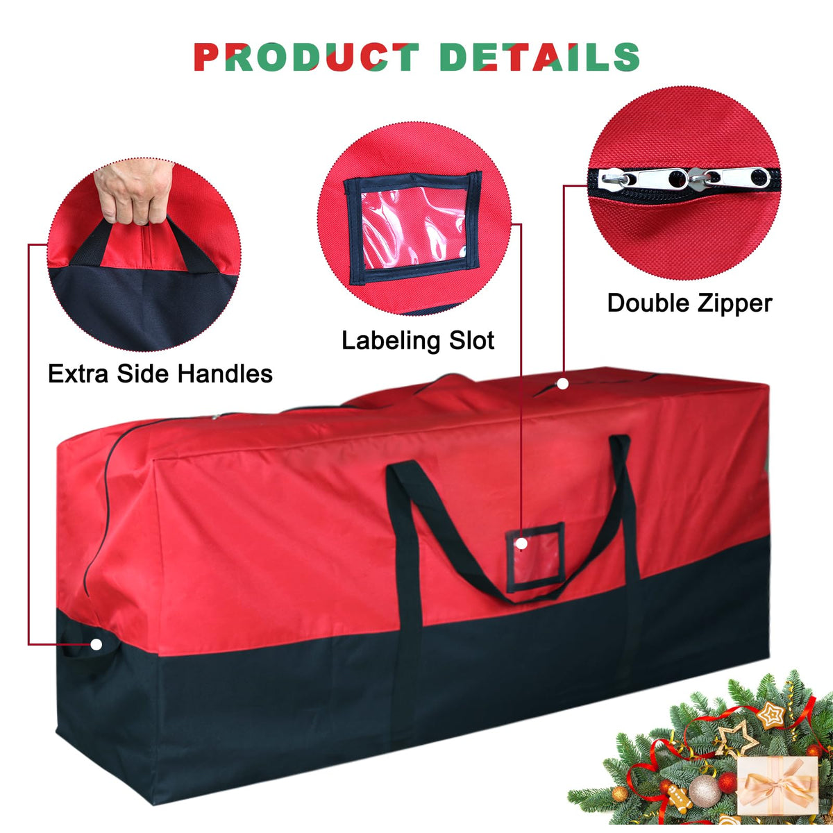 BSTGE Christmas Tree Storage Bag, 600D Oxford Extra Large Moving Bags, Fits Up to 7.5 Ft Artificial Trees, Heavy-Duty Waterproof Christmas Decorations Storage Bags with Handles, Zippers & Card Slot
