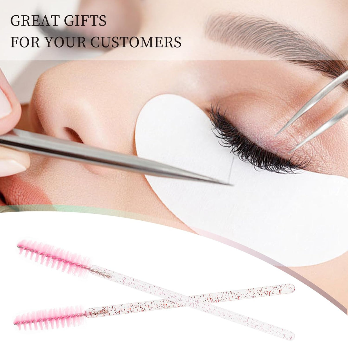 300PCS Disposable Mascara Wands Spoolie Brush Crystal Eyebrow Brushes Eyelash Extension Applicator Makeup Kits(Light Pink/All Pink)