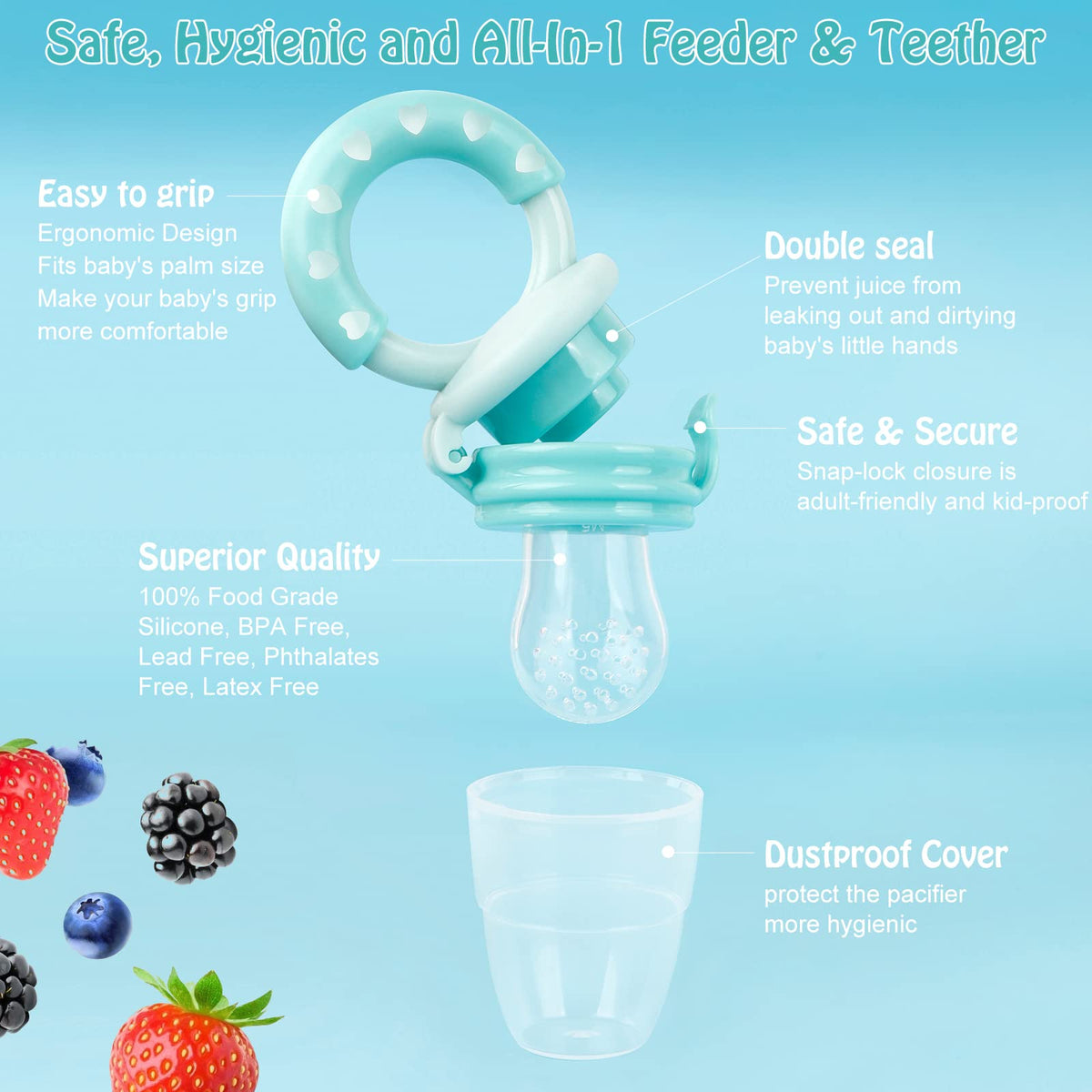 Baby Solids/Frozen Fruit Feeder Pacifier, Infant Teether Toy 4M+, BPA-Free Silicone Pouch & Nipple, Safely Introduce Solids, Teething Relief, 2-Pack (Ring - Purple Mint Green, S/M/L)