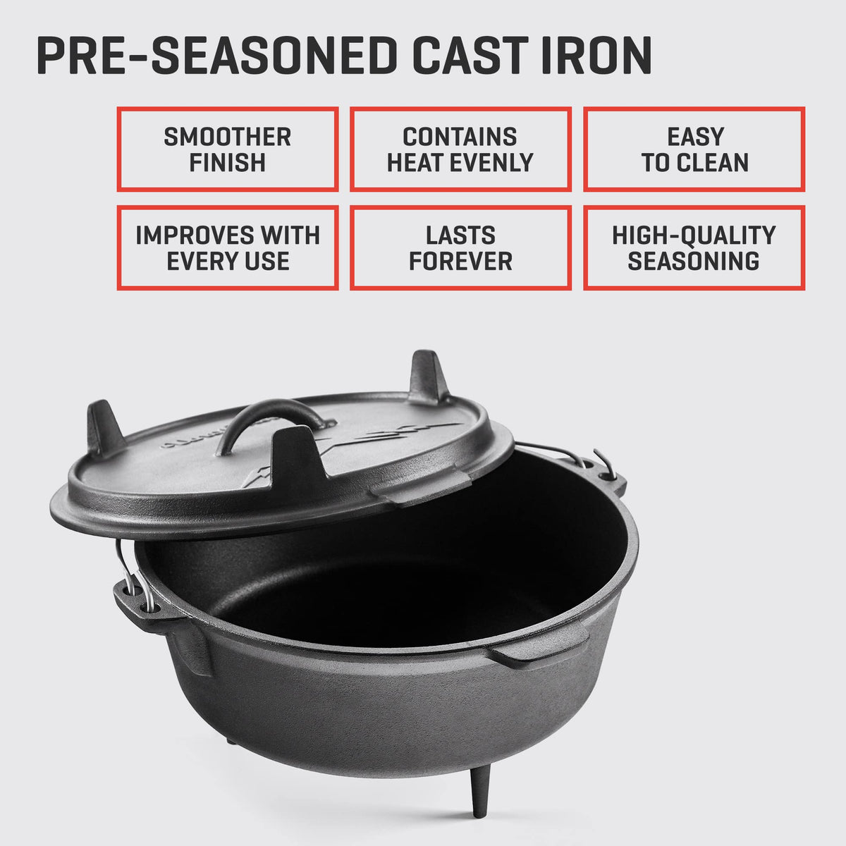 Uno Casa 6Qt Cast Iron Camping Dutch Oven with Lid Lifter and Storage Bag - Pre-Seasoned Outdoor Dutch Oven for Campfire Cooking, Stews, and Baking - Durable Cast Iron Pot for Camping and Hiking
