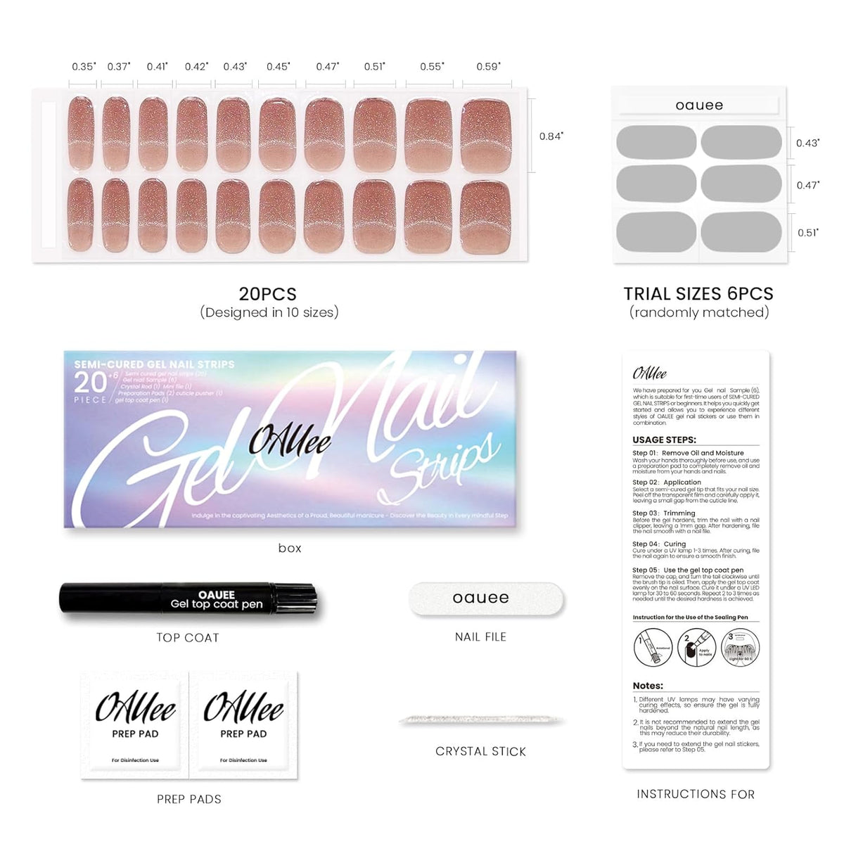 Semi Cured Gel Nail Strips | Built-In Gel Top Coat | UV Light Required | Salon Quality, Easy Application And Removal (Nude Glitter)