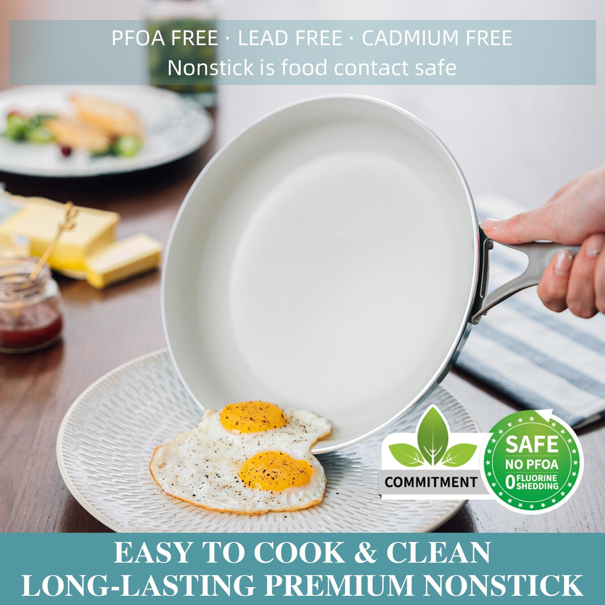 ONGIFT Kitchen Pots and Pans Set Non Stick, 11 Pieces Cookware Set Ceramic Nonstick Coated, Scratch-Resistant, PFAS, PFOA Free, Oven Safe, Rapidly & Evenly Heats, Enamel Exterior Cooking Set - Teal