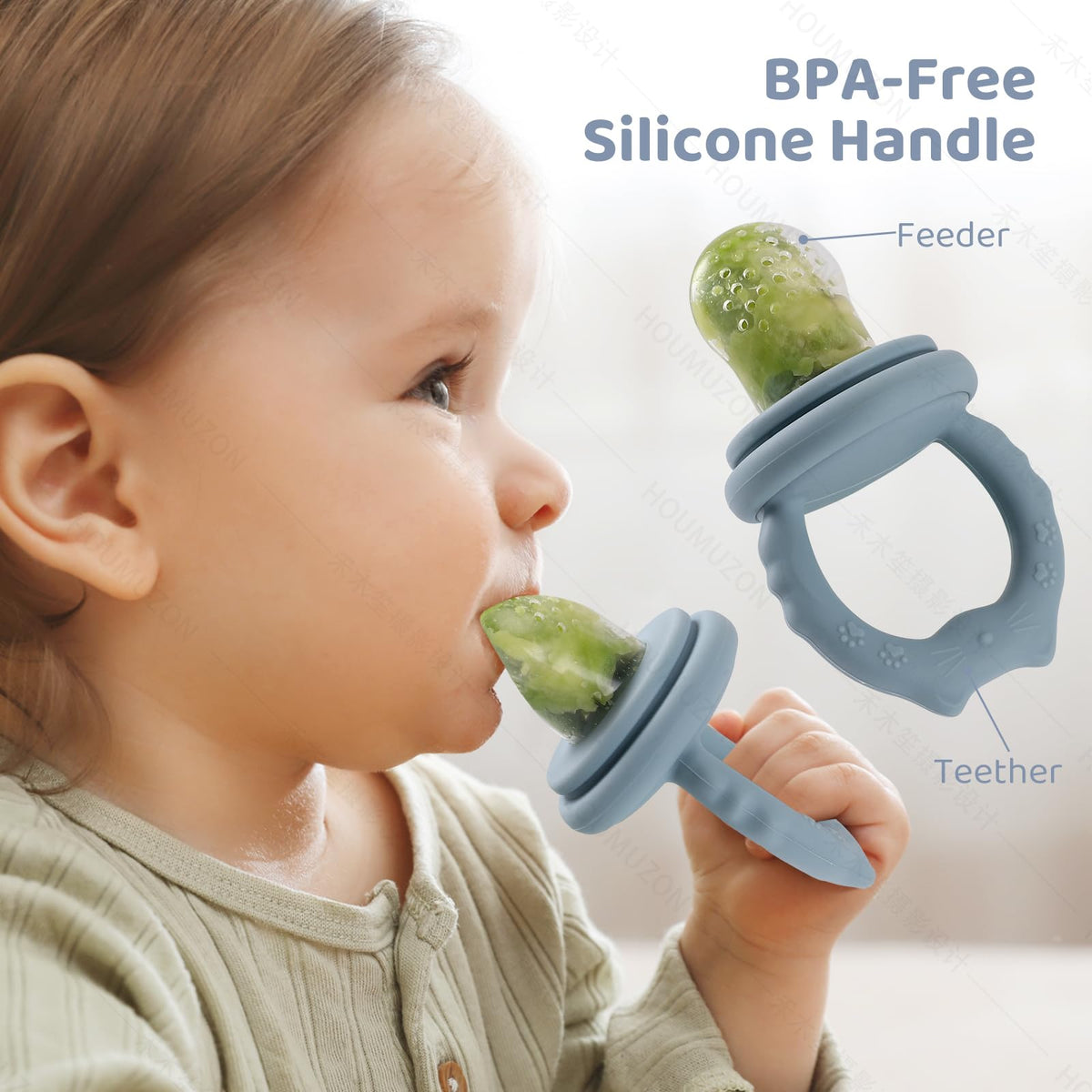 Qkie Silicone Baby Food Feeders & 1 Baby Food Freezer Tray & 2 Extra Pouches- Safe Introduction to New Foods, Frozen Milk & Puree - Ideal for Infants and Toddlers