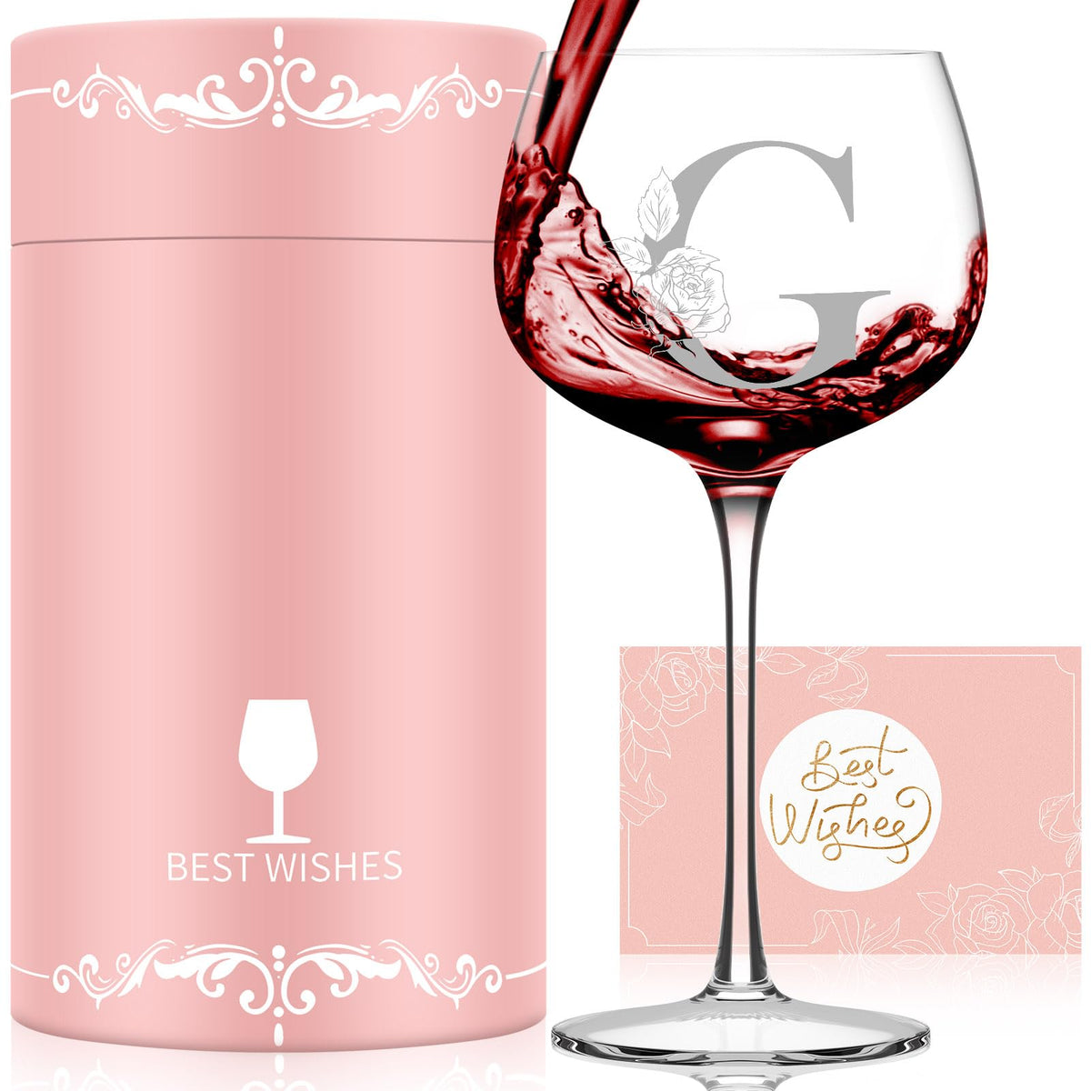Personalized Gifts for Women, Monogrammed A-Z Wine Glass Customized Gift, Unique Christmas Birthday Gifts for Women Her Mom Friend Sister Wife Daughter Nurse (K)
