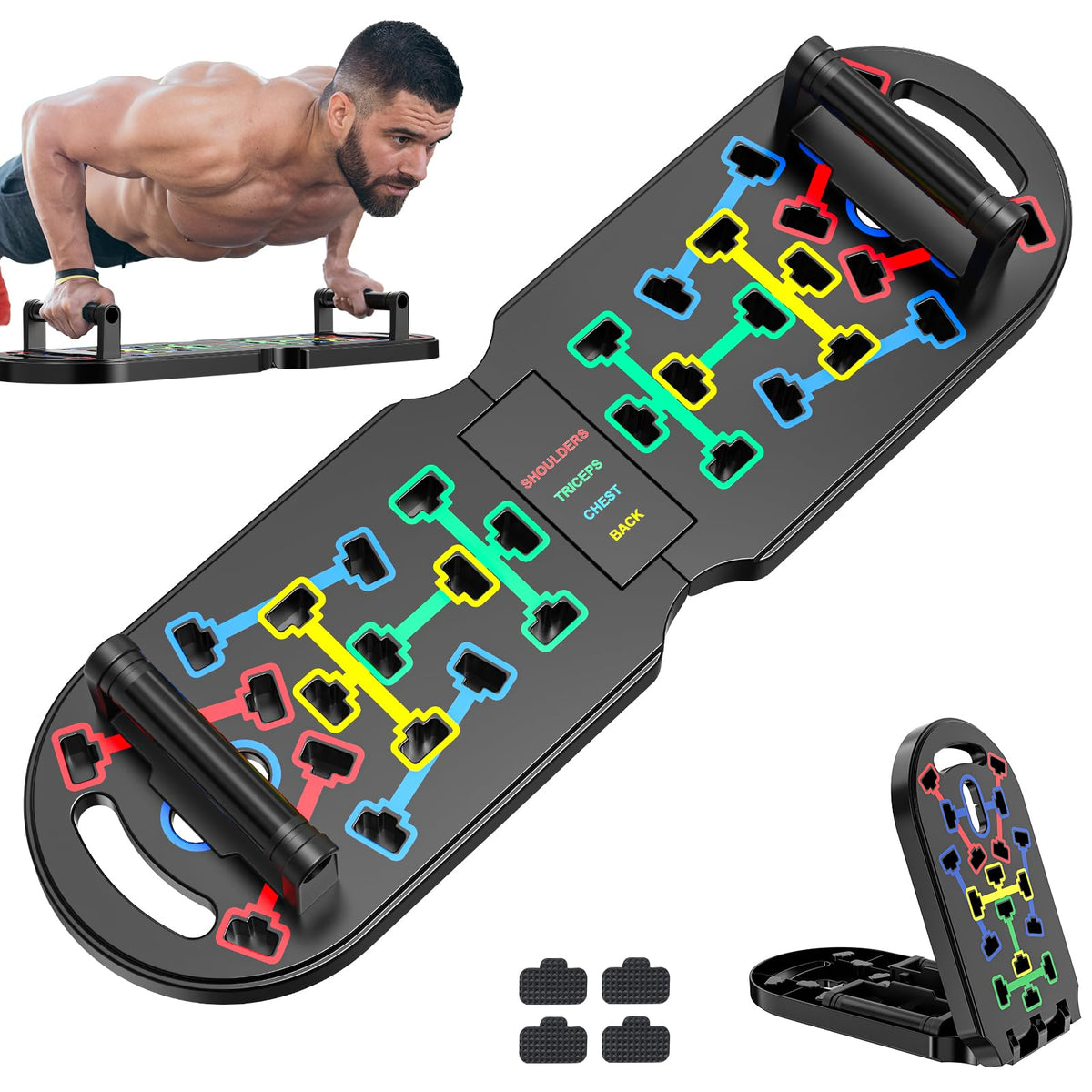 Portable Home Gym Workout Equipment, Push Up Board, Pilates Bar & Fitness Accessories with Resistance Bands for Upper Body Strength Training Full Body Workout at Home