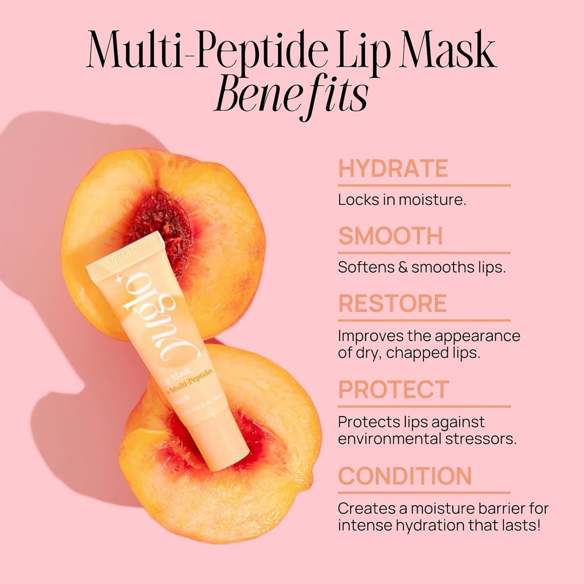 YUGLO Lip Sleeping Mask with Multi-Peptides | Peach Flavor | Hydrating & Plumping Lip Treatment for  Dry, Chapped Lips | Nourishes & Moisturizes | Overnight Lip Repair