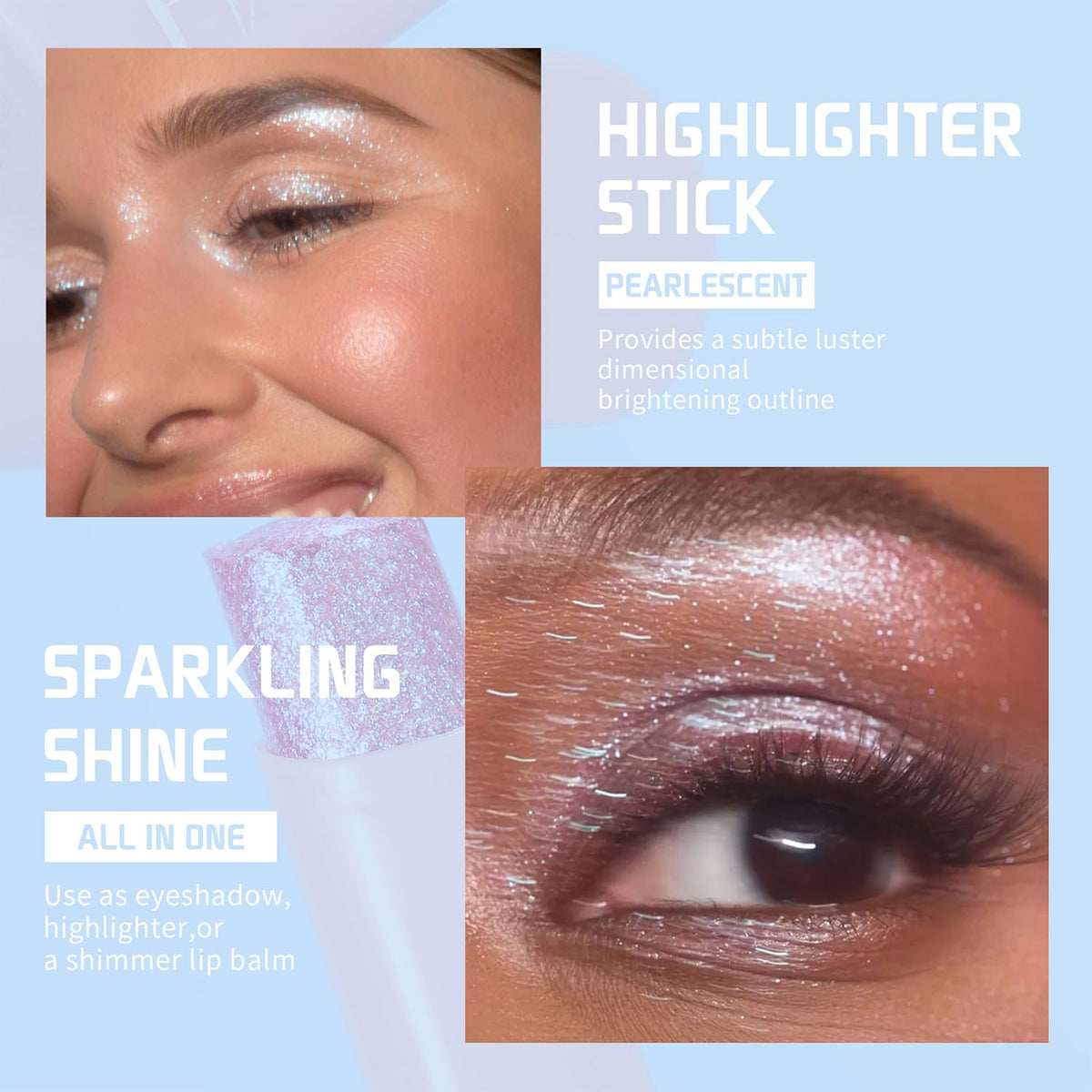 3PCS Crystal Hydrating Jelly Stick Eyeshadow Stick, Glitter Makeup Jelly Shimmer Eye Shadow Crayon, Lightweight Eye Brightener Eye Makeup (03+04+06)