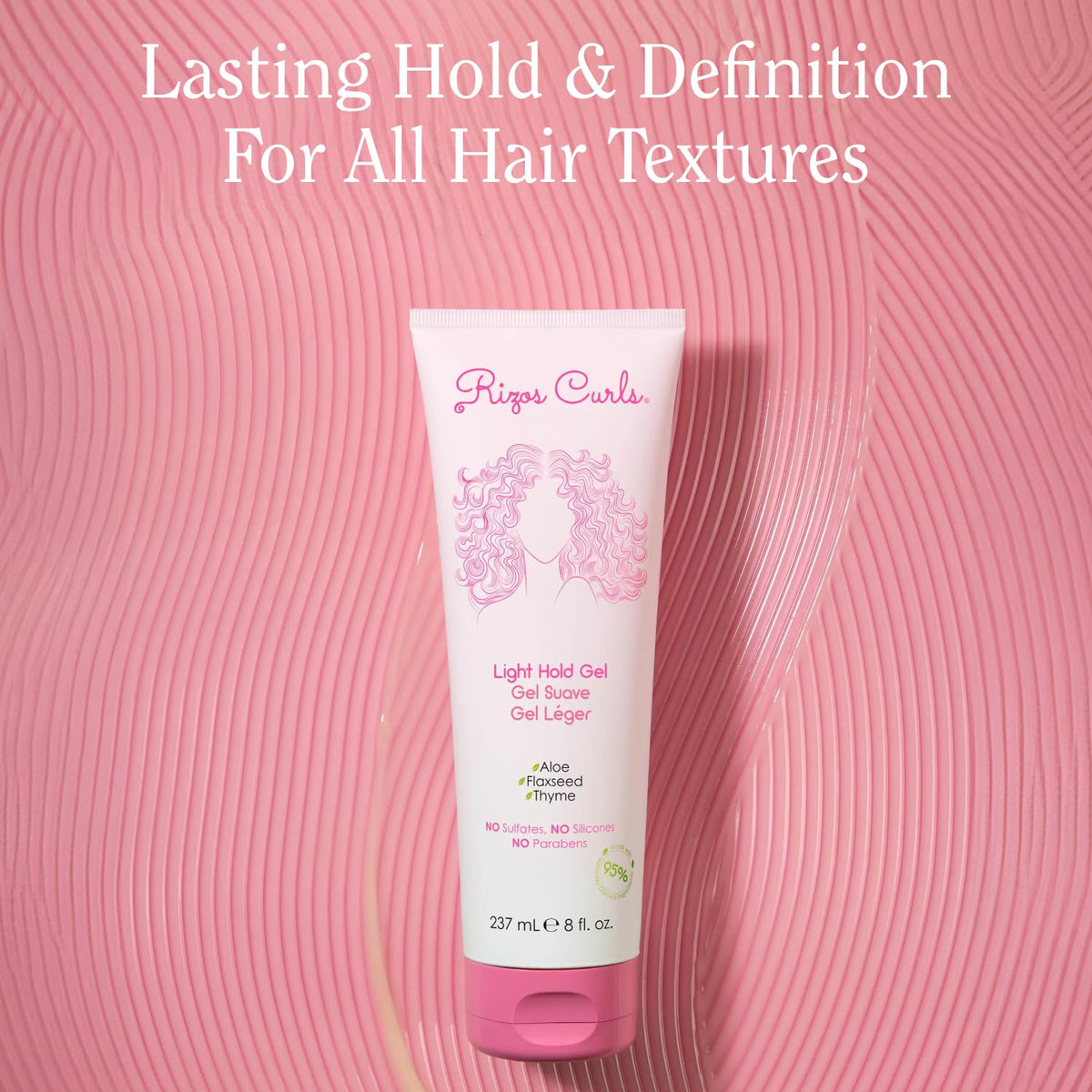 Rizos Curls Light Hold Gel – Flexible, Flake-Free, Frizz-Free Hold & Shine – Defines & Moisturizes Wavy, Curly, Coily 1a–4c Hair Types with Aloe Vera – Sulfate, Silicone & Paraben Free