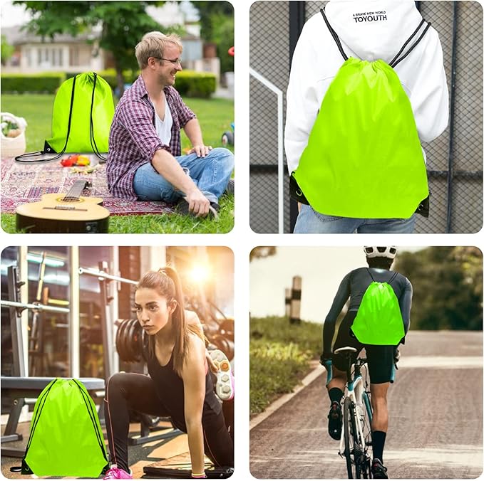 Drawstring Backpack Bulk 42 Pcs String Backpack Drawstring Bags Cinch Bag Sackpack for Men Women Gym (Light Green)