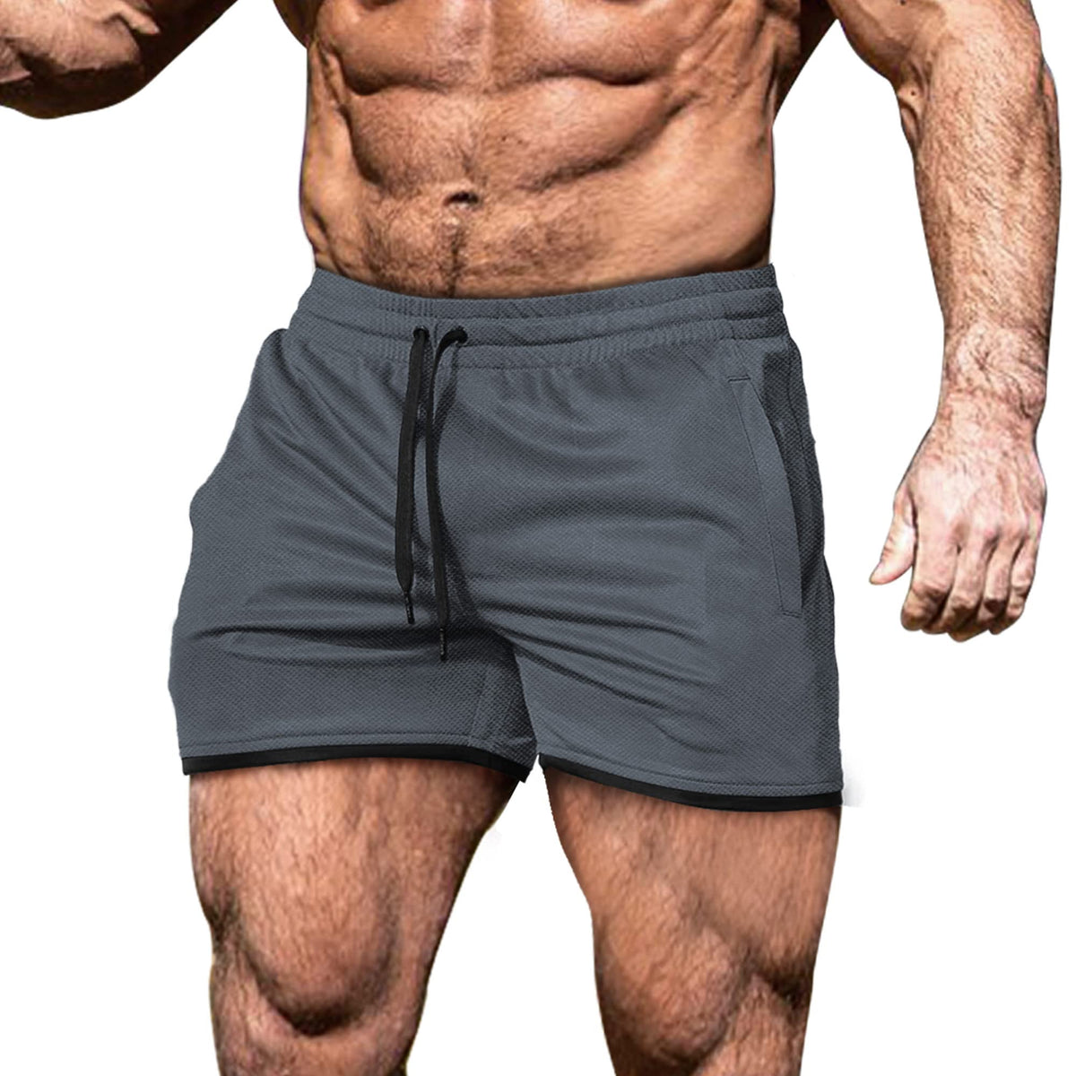 EVERWORTH Men's Workout Shorts Quick Dry Gym Shorts Bodybuilding Short Shorts, 4" Inseam Lightweight Mesh Yoga Running Shorts Grey US L