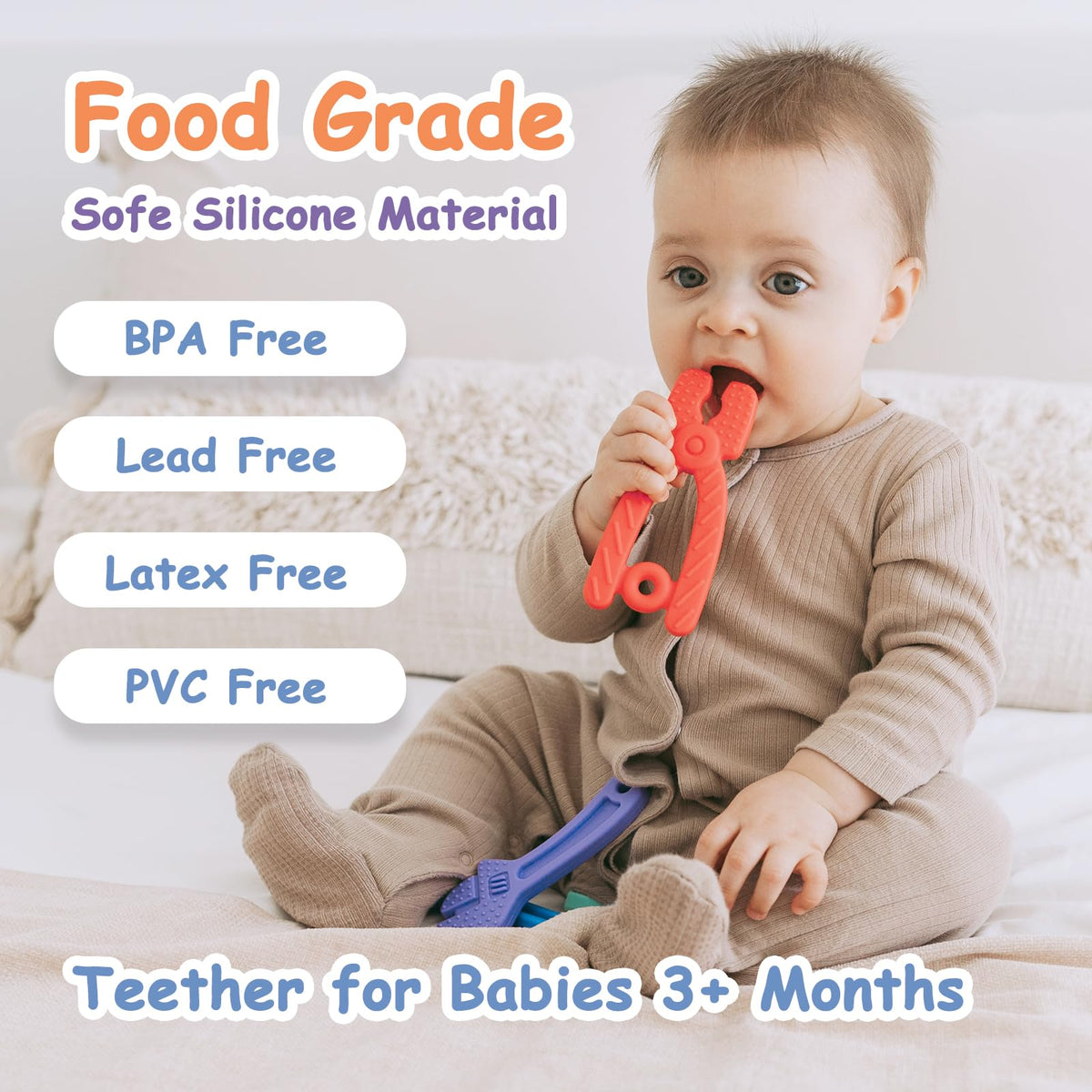 Yoolane® Baby Teether [Original] Silicone Teehing Toys for Babies - Tools Set Teething Relief Chew Toy BPA Free | Stuff & Essential & Gift for Toddler Infant Boy Girl 3+ Months | 4 Pieces