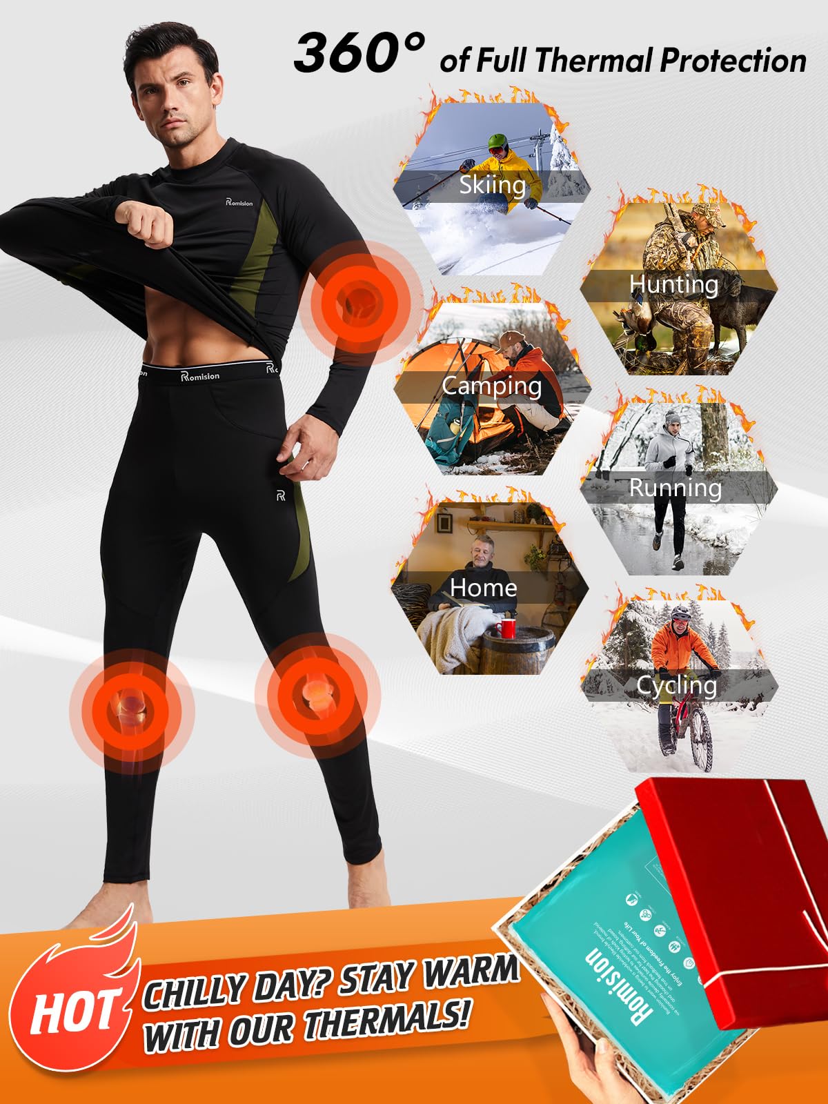 Mens Thermal Underwear Set- Long Johns for Men Base Layer Winter Hunting Gear for Cold Weather A-Black
