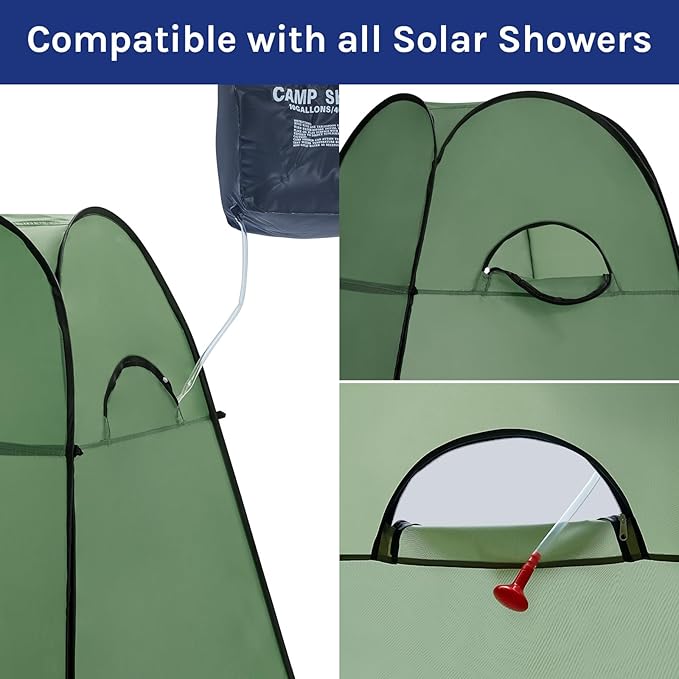 WolfWise Portable Pop Up Privacy Shower Tent, Spacious Changing Room, Dressing Room, Sun Sunshade Canopy Outdoor Rain Shelter, Backpack Privacy Shelters for Camping, Hiking, Beach, Toilet, Large Green