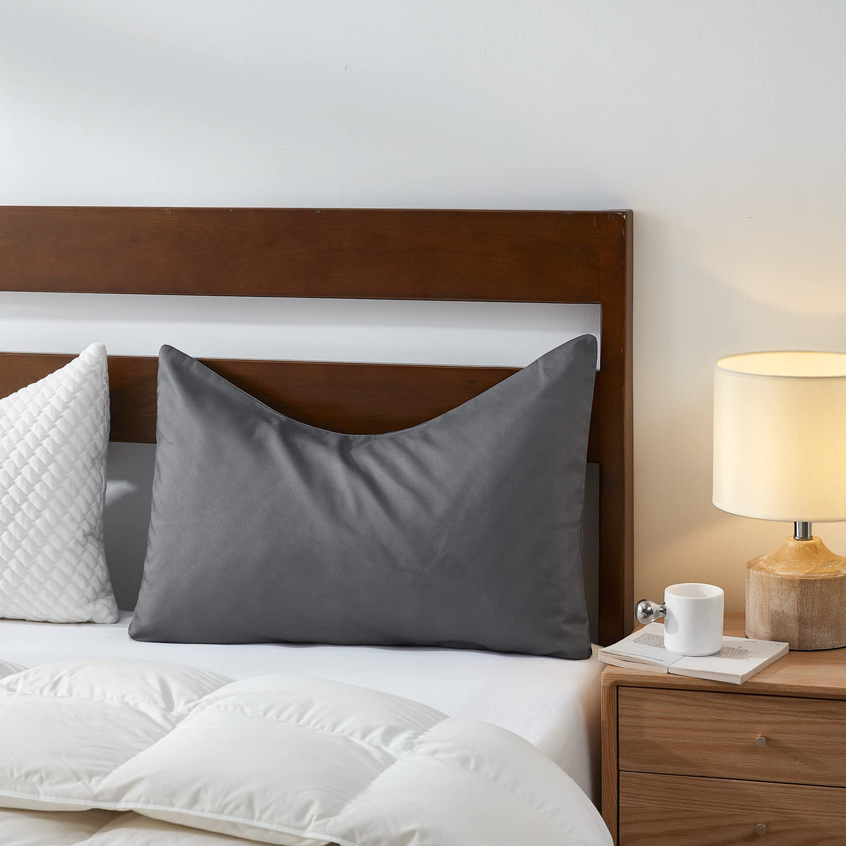 Sidney Sleep Curved Pillow Covers - Full Length Zipper Closure - Premium Soft Brushed Microfiber - Fade and Shrink Resistant - 20 x 30 Inches - Fits Curved Side Sleeping Pillows (Queen, Grey)