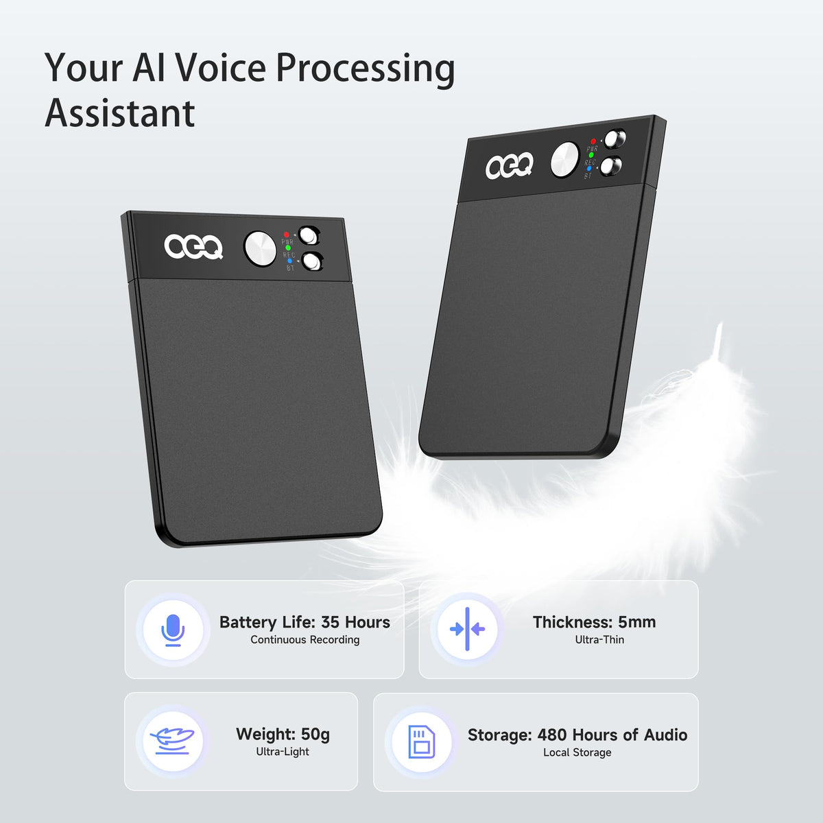 OEQ AI Smart Recorder with Simultaneous Interpretation & Real-timeTranscription,64GB AI Speech Processor Powered by ChatGPT 4.5 with App Control for Students/Creatives/Journalist in Meetings (Black)