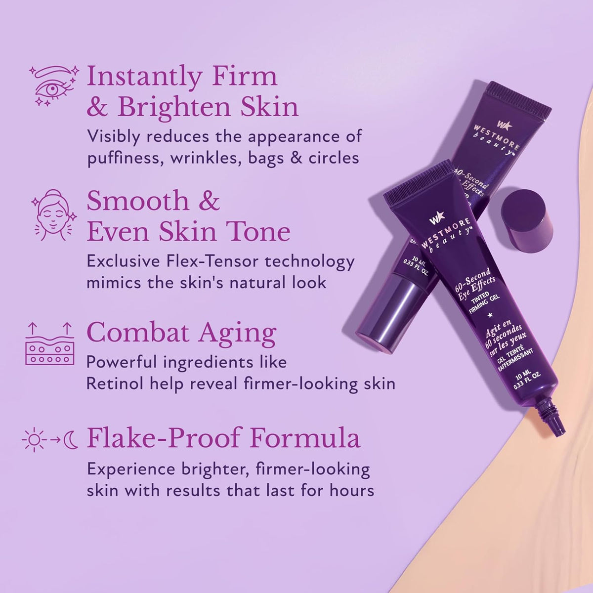 Westmore Beauty 60 Second Effects Tinted Firming Gel - Under Eye Cream For Puffiness And Bags Under Eyes - 20 mL Medium to Deep - 0.68 Fl Oz