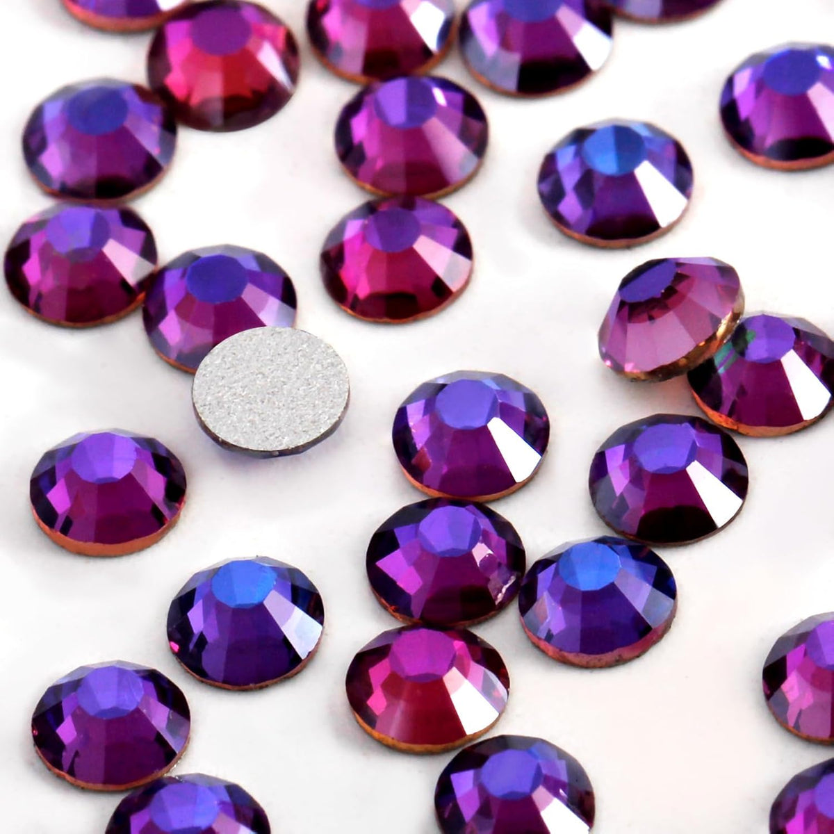 5000 PCS SS6 Flatback Rhinestones,12-Facet Diamond-Cut Glass Gems for Nail Art,Clothing,DIY Crafts,Glue-On Decoration Stones with Silver Backing,Purple Velvet