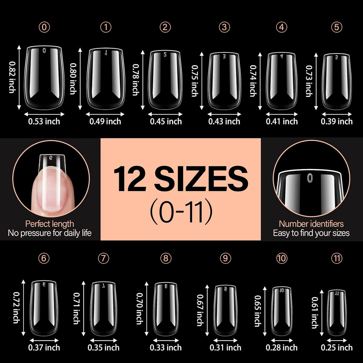 AILLSA Short Square Nail Tips - 504pcs Clear Soft Nail Tips Full Cover Gel Nails Tips Pre-shaped Acrylic for Extensions Easy for Home DIY Nail Salon 12 Sizes