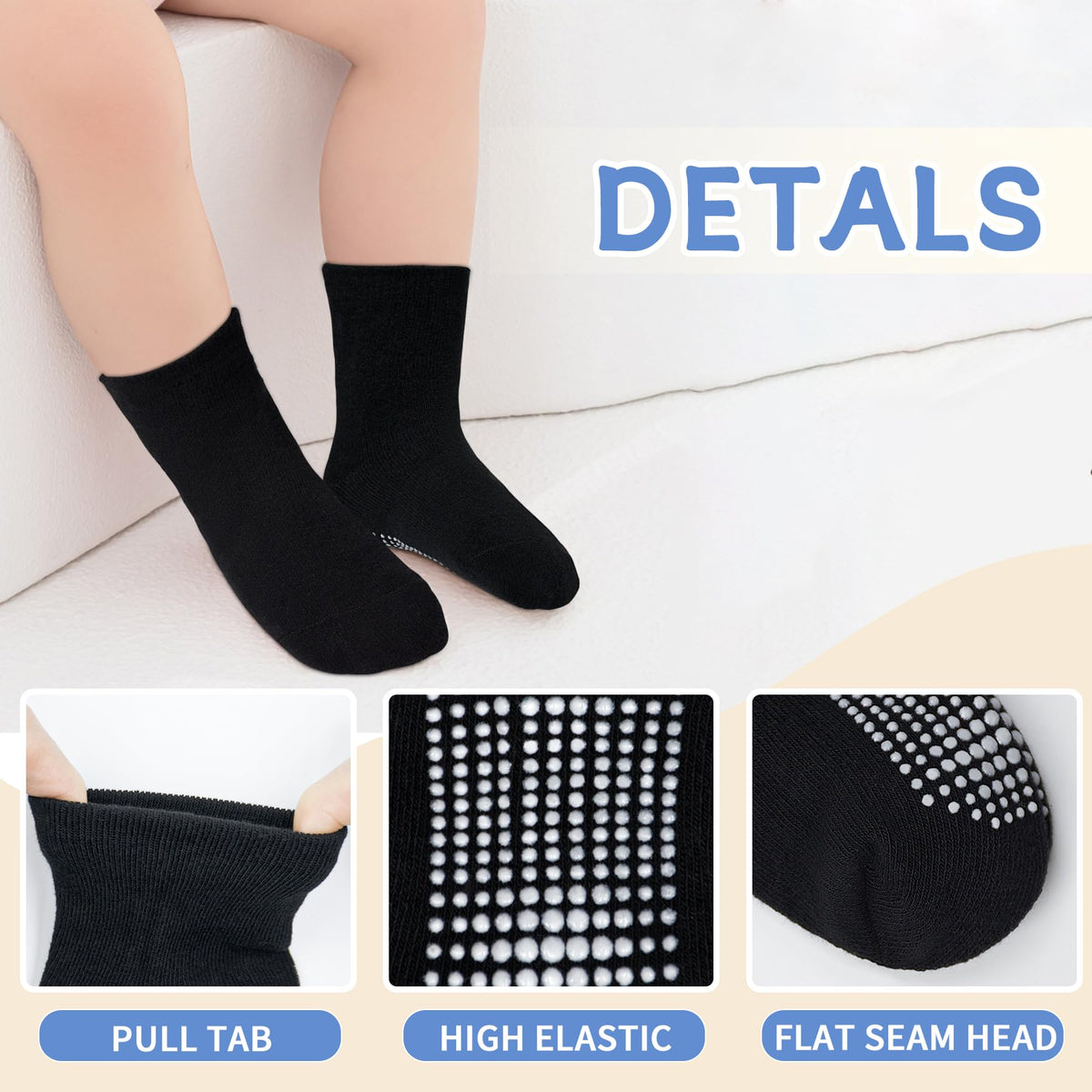 SkiBeaut Toddler Boys Socks- Kids Grips 12 Pairs Non Slip Skids Toddlers Girls Socks with Grippers for 3-5 Years