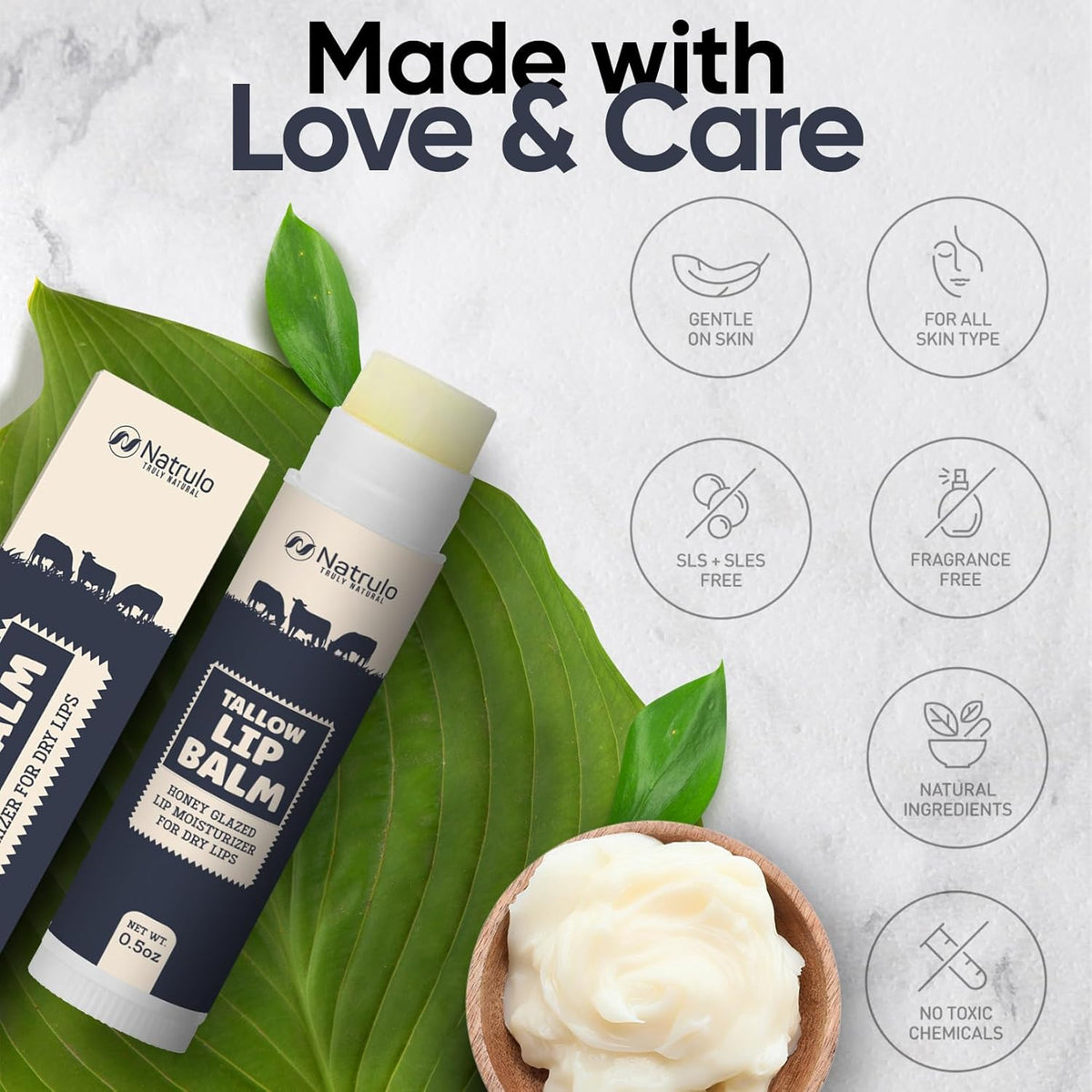 Beef Tallow Lip Balm – Natural Tallow Beeswax Chapstick – Hydrating Moisturizer Grass Fed Bison Tallow Balm Lip Care – Soothes Chapped, Dry Lips, Sensitive Skin – Long Lasting & Vitamin Rich USA-Made